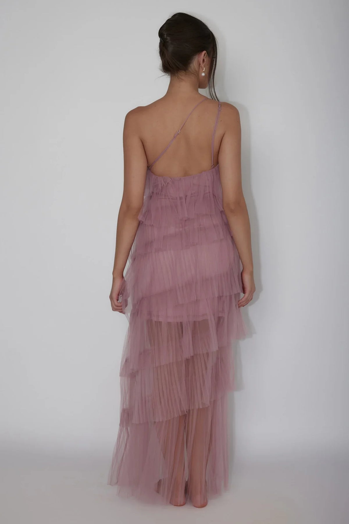 Arrabel Tiered Ruffle Tulle Maxi Dress Plum