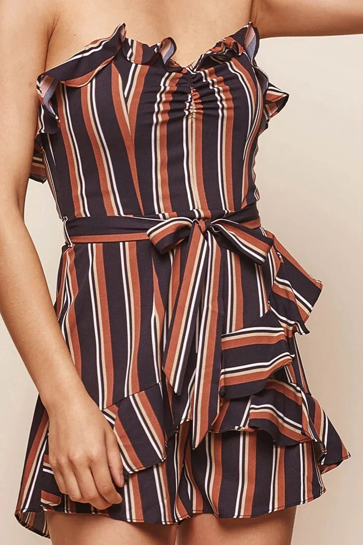 Kourtney Striped Tie Waist Romper Black