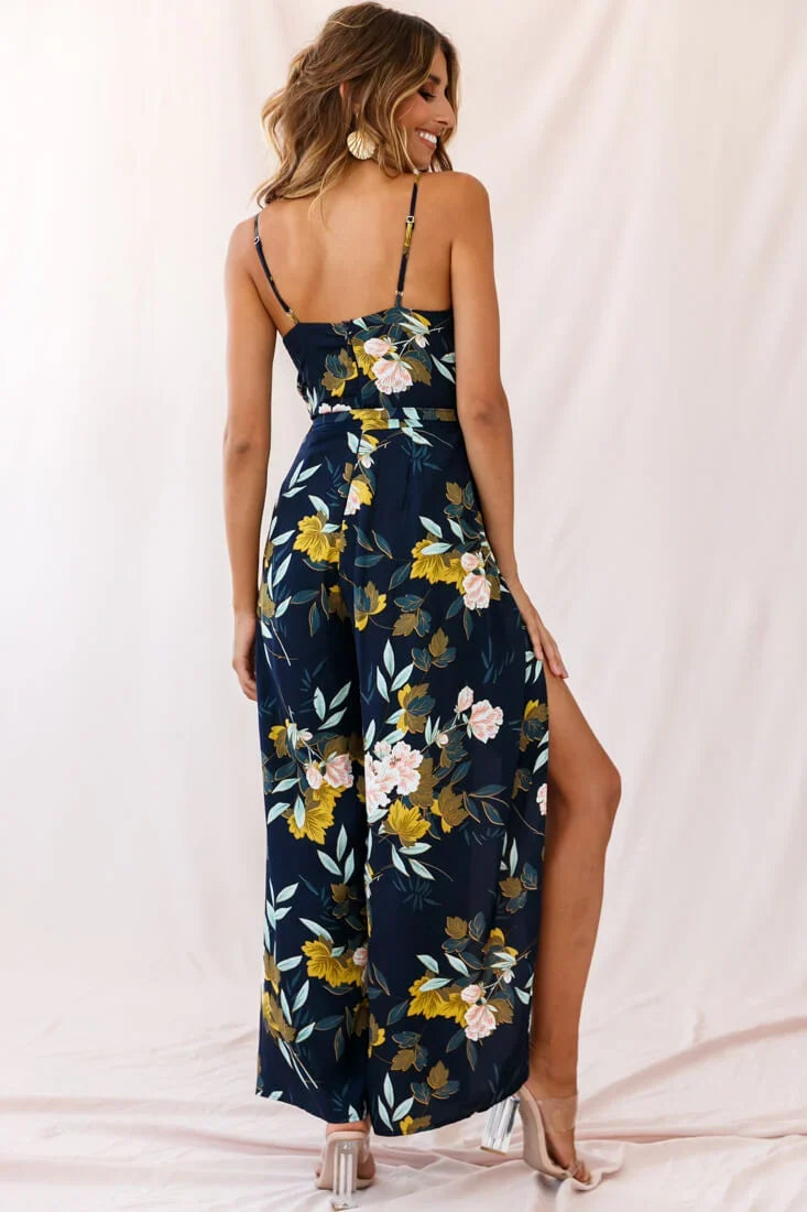 Carrie High Slit Cami Jumpsuit Navy