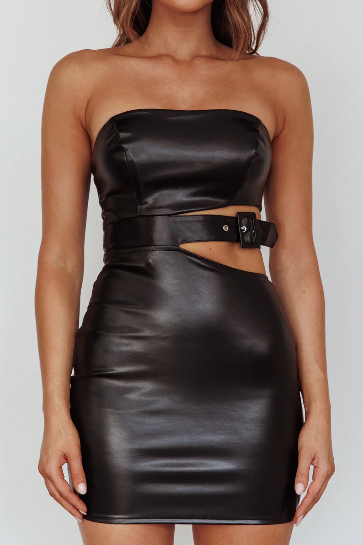 Jett Buckle Waist Mini Dress Black