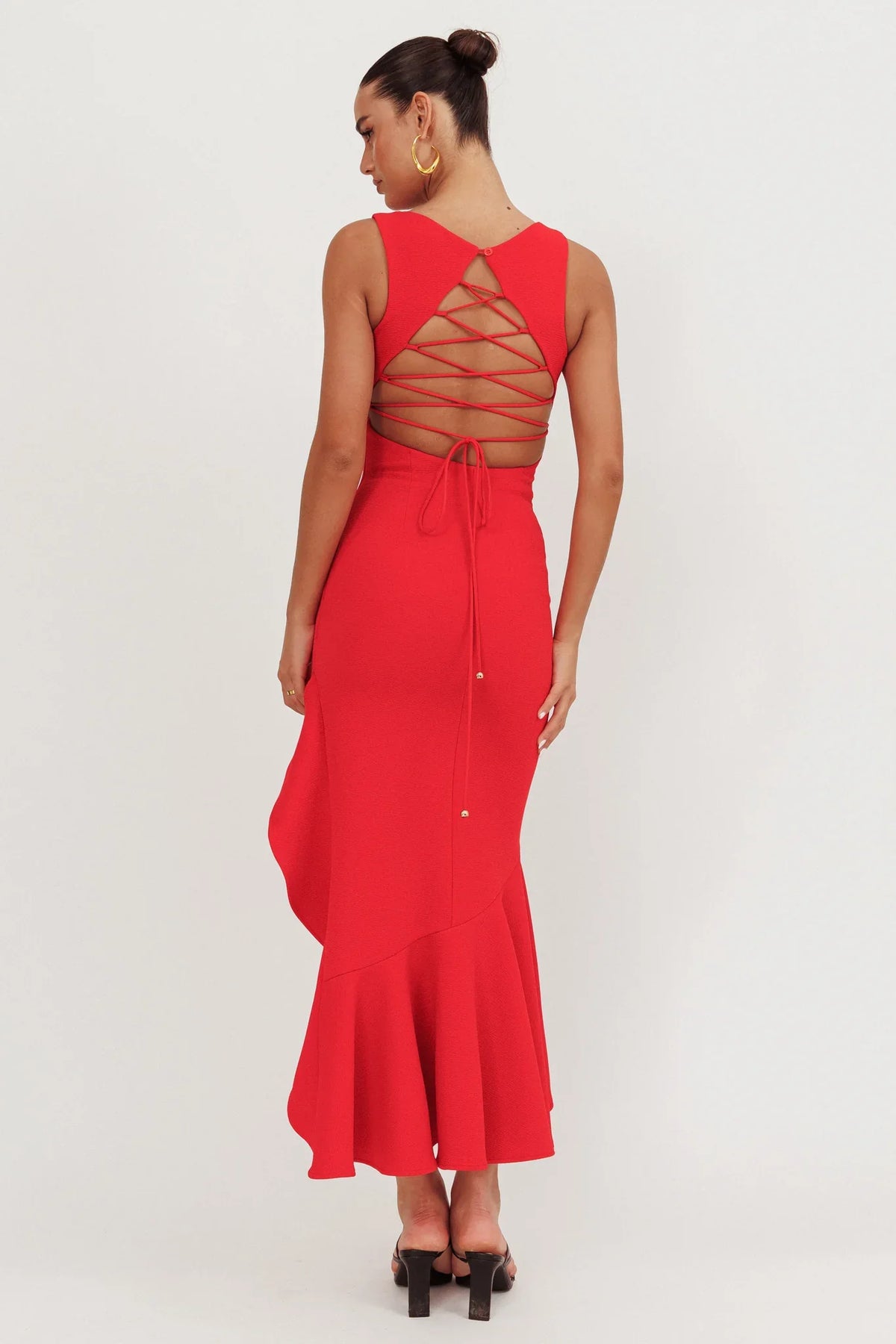 Lights On Asymmetric Hem Maxi Dress Red