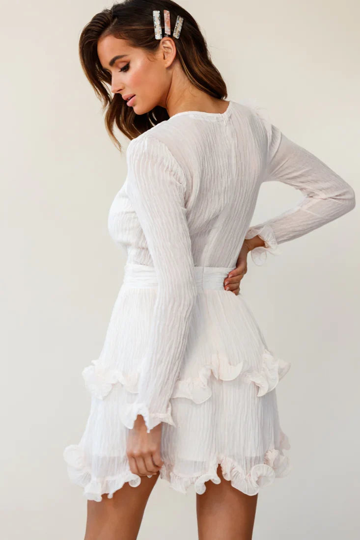 Greta Tiered Ruffle Chiffon Dress Beige