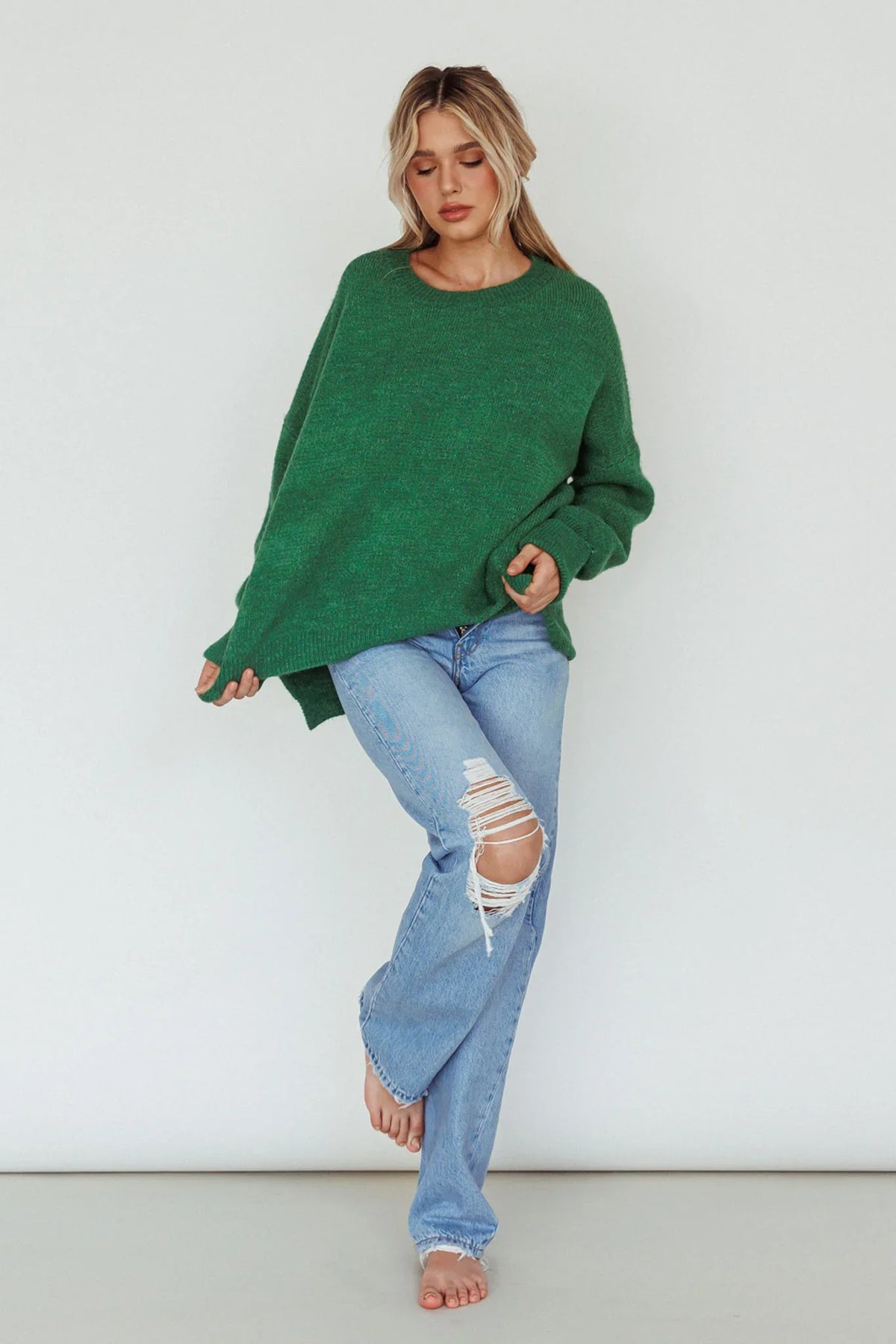 Kayce Dropped Shoulder Knit Sweater Green