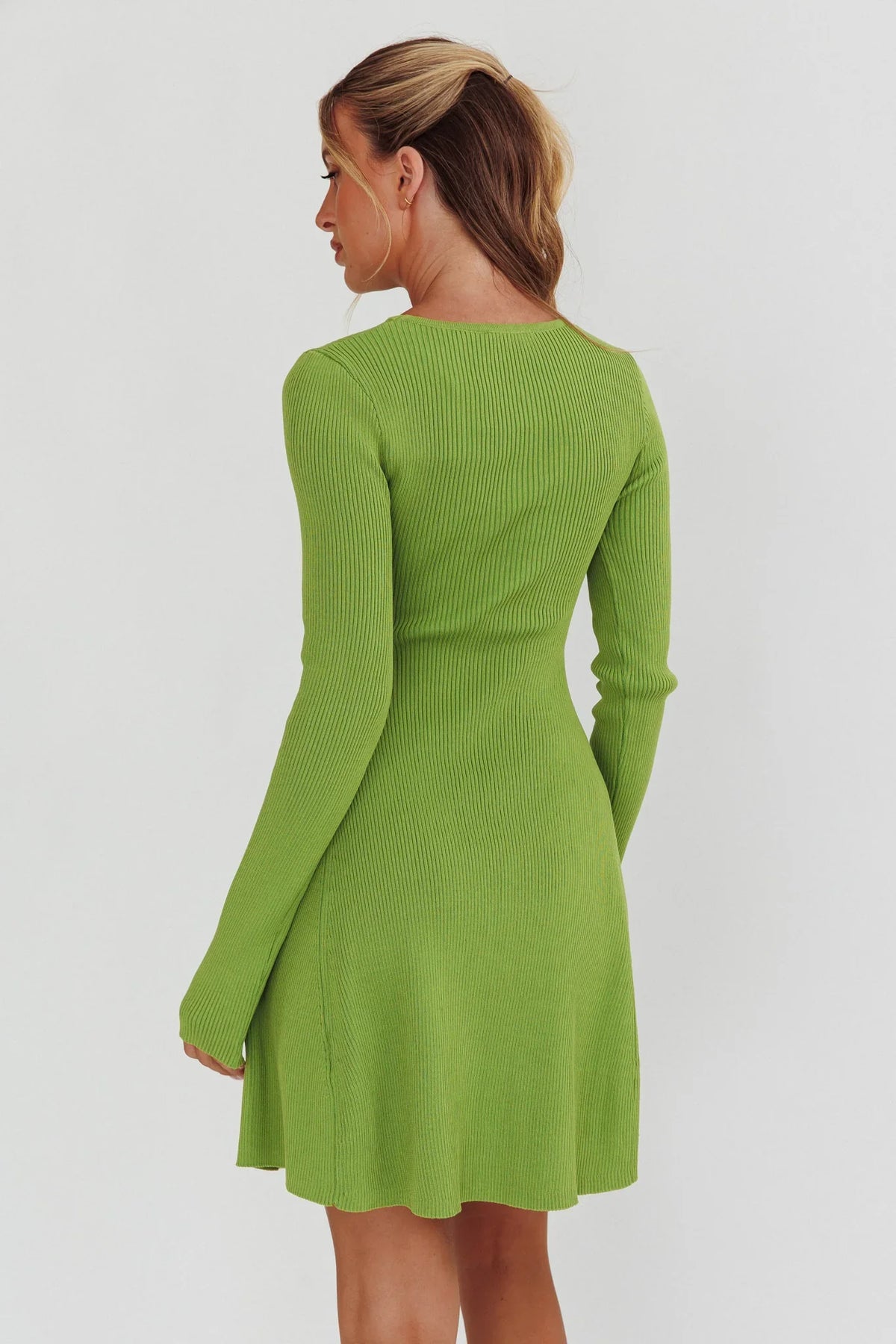 Intuitions Long Sleeve Ribbed Knit Dress Green