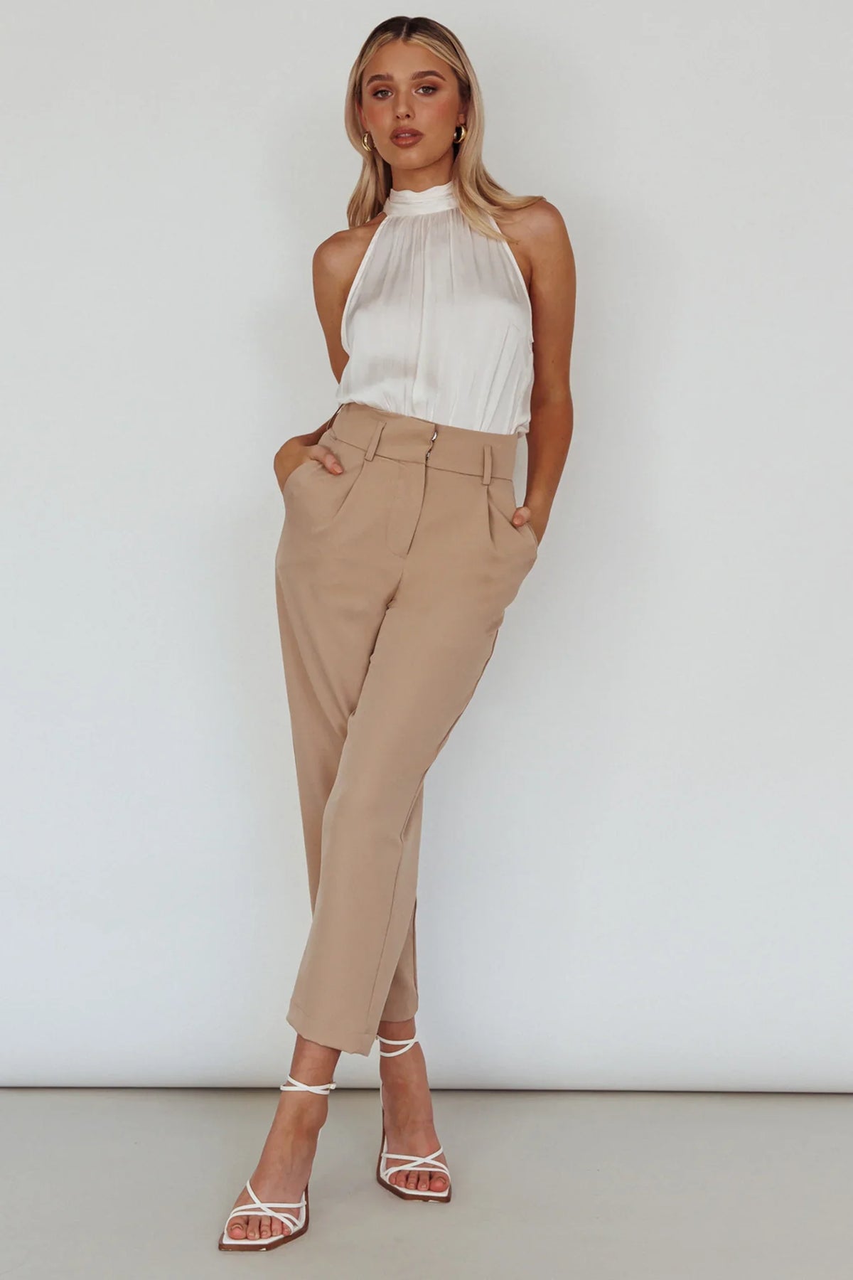 Calisto Sleeveless Tied Neck Top Cream