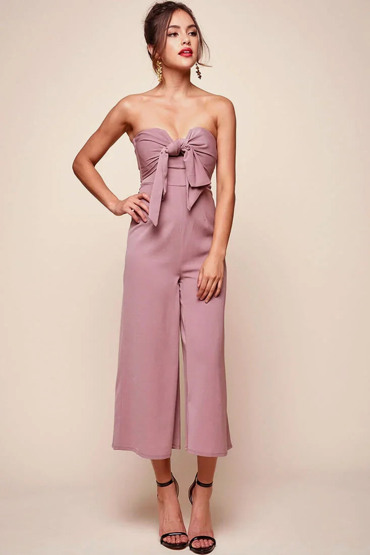 Khloe Bow Tie Wide Leg Jumpsuit Dusty Pink