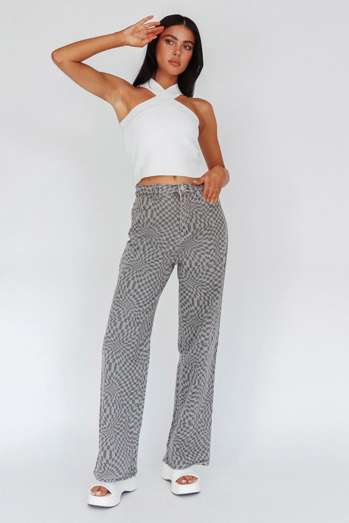 Renegade Printed Denim Pants Charcoal