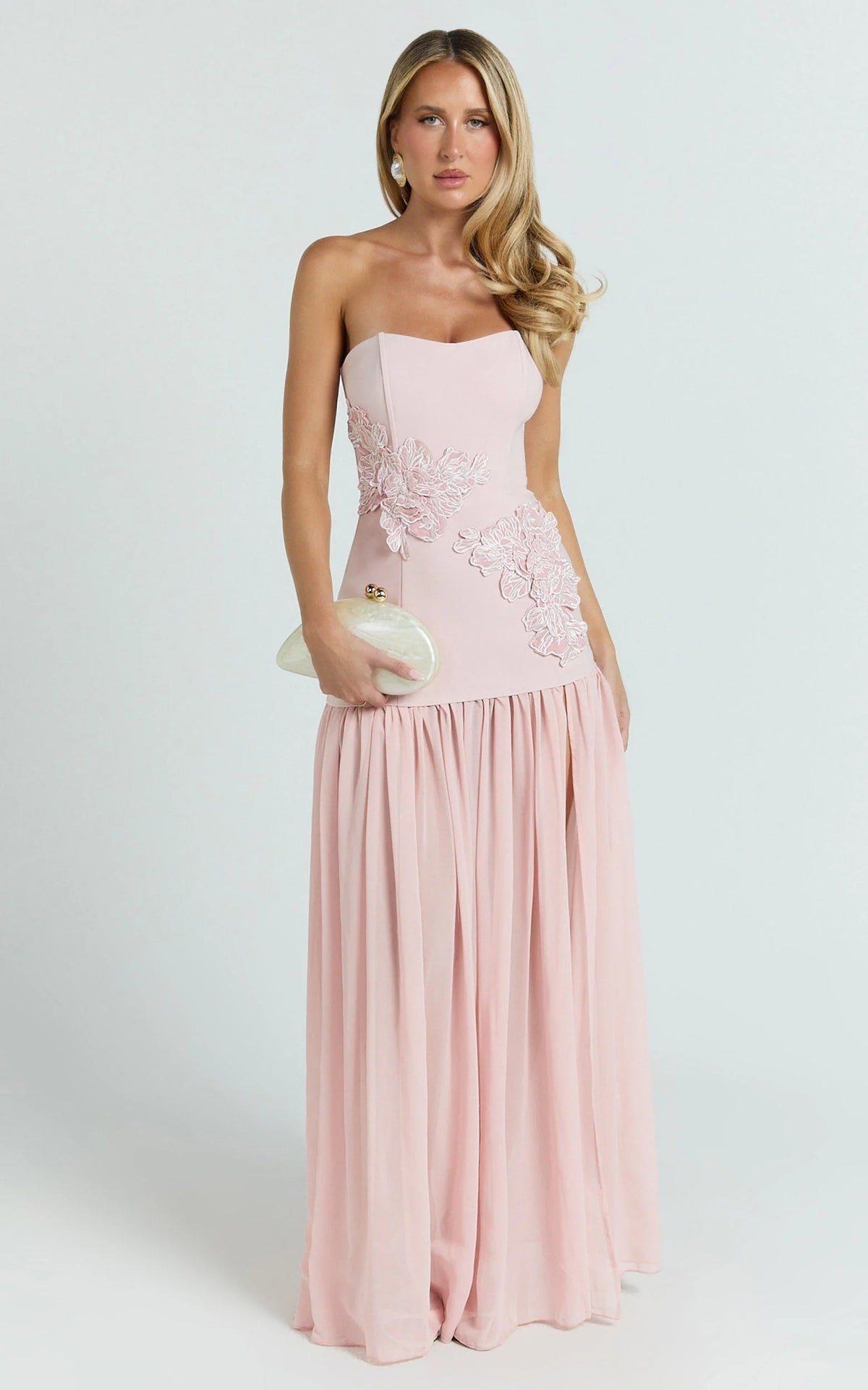 Jefferies Maxi Dress - Peplum Bodice Contrast Georgette Dress in Pink