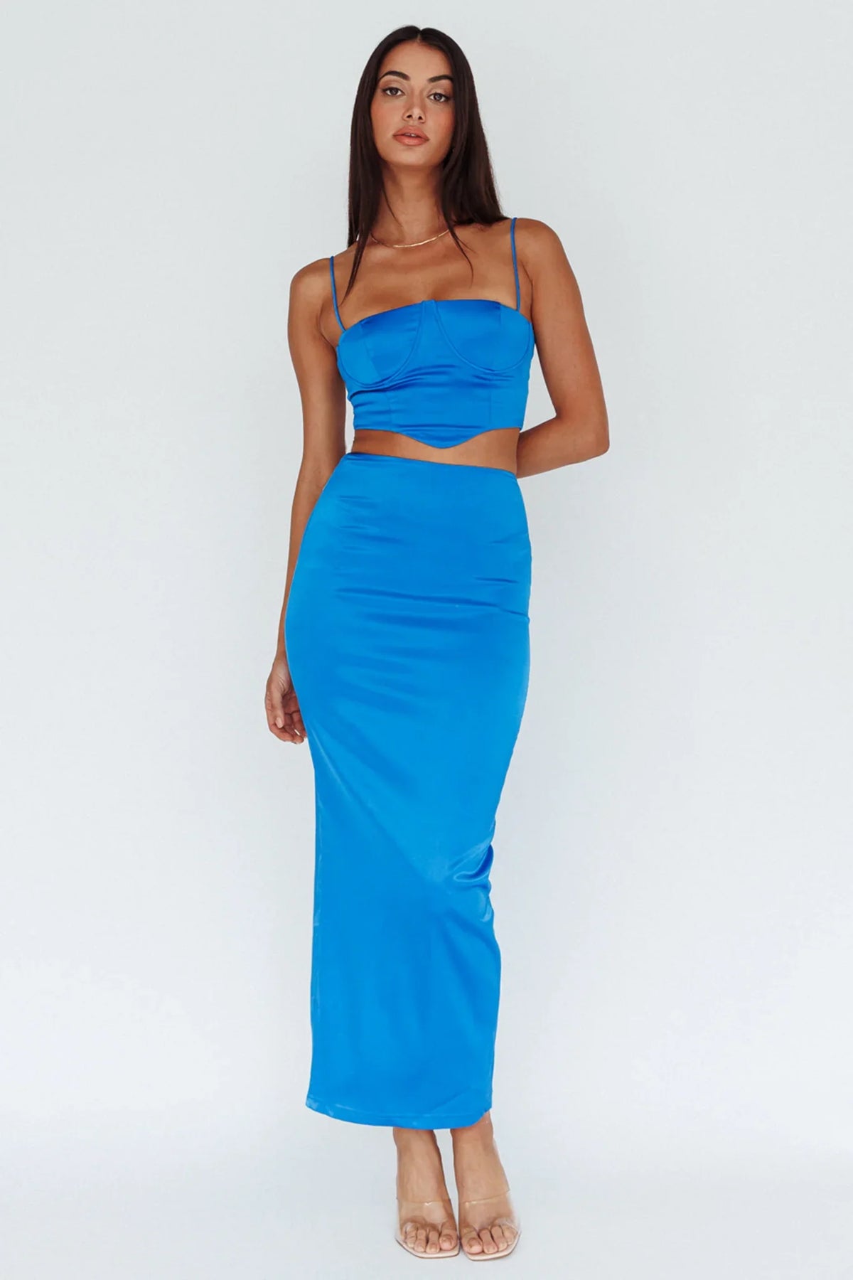 Zeina Satin Midi Skirt Blue