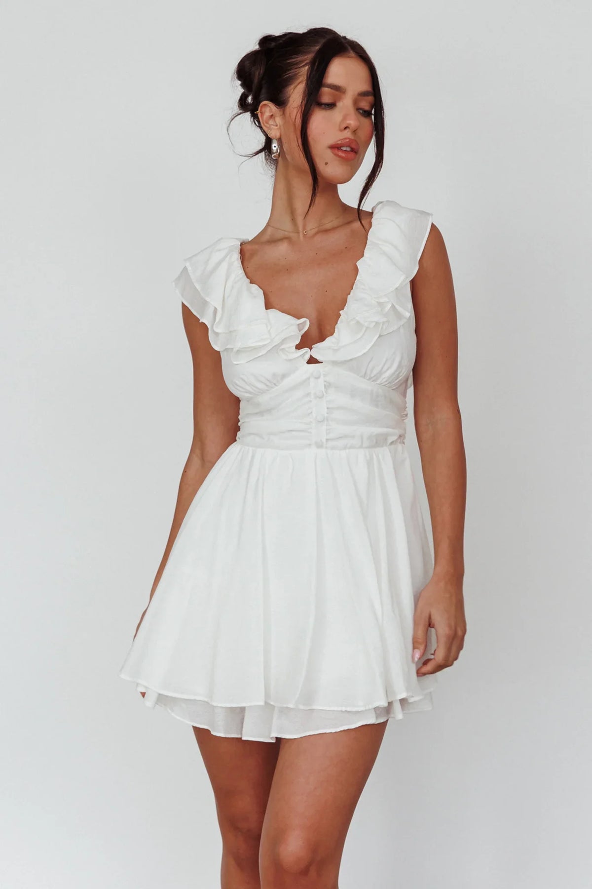 Glory Days Ruffle Shoulder Romper Off White