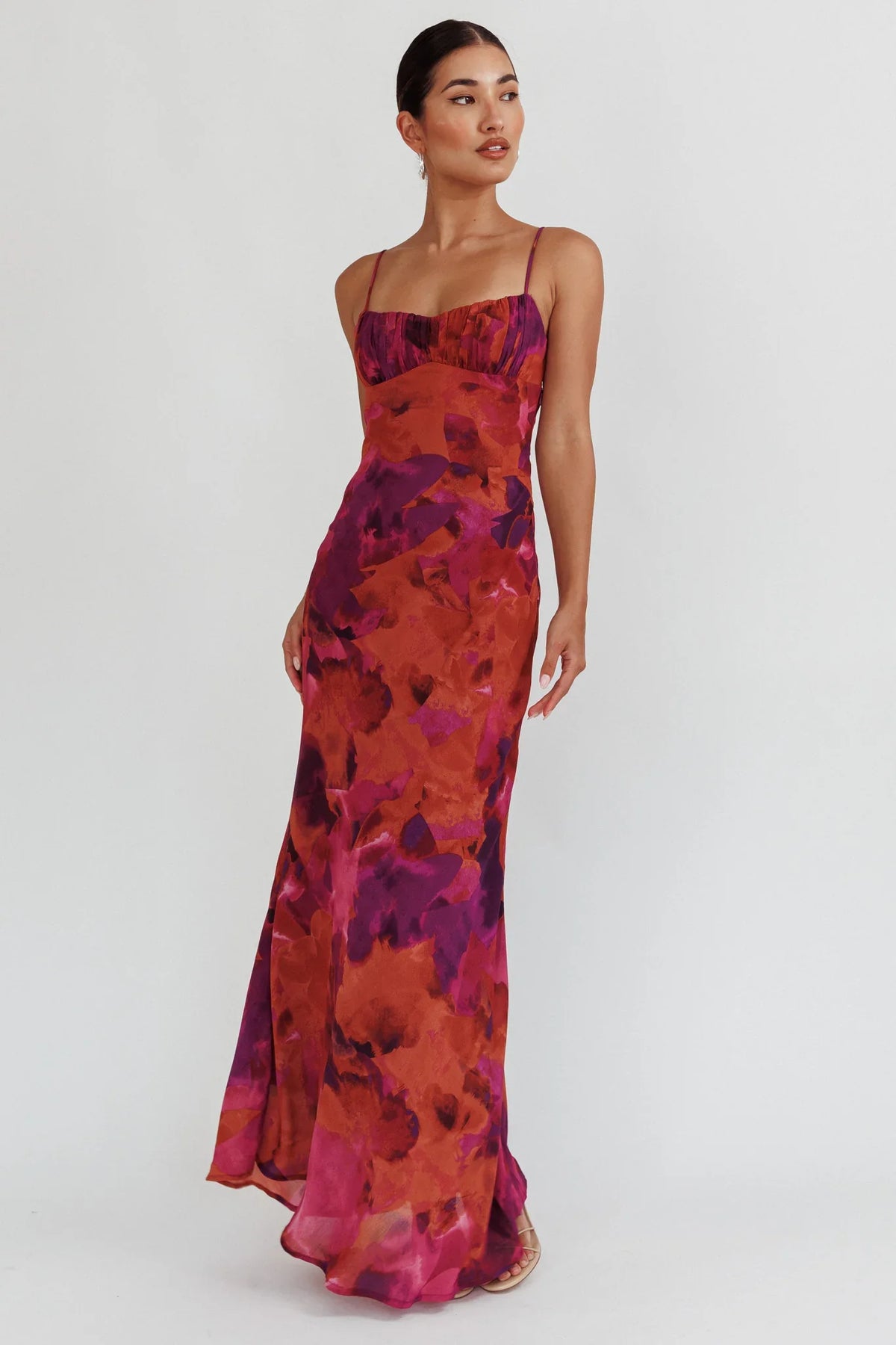 Nerida Low Back Twist Maxi Dress Dark Rose