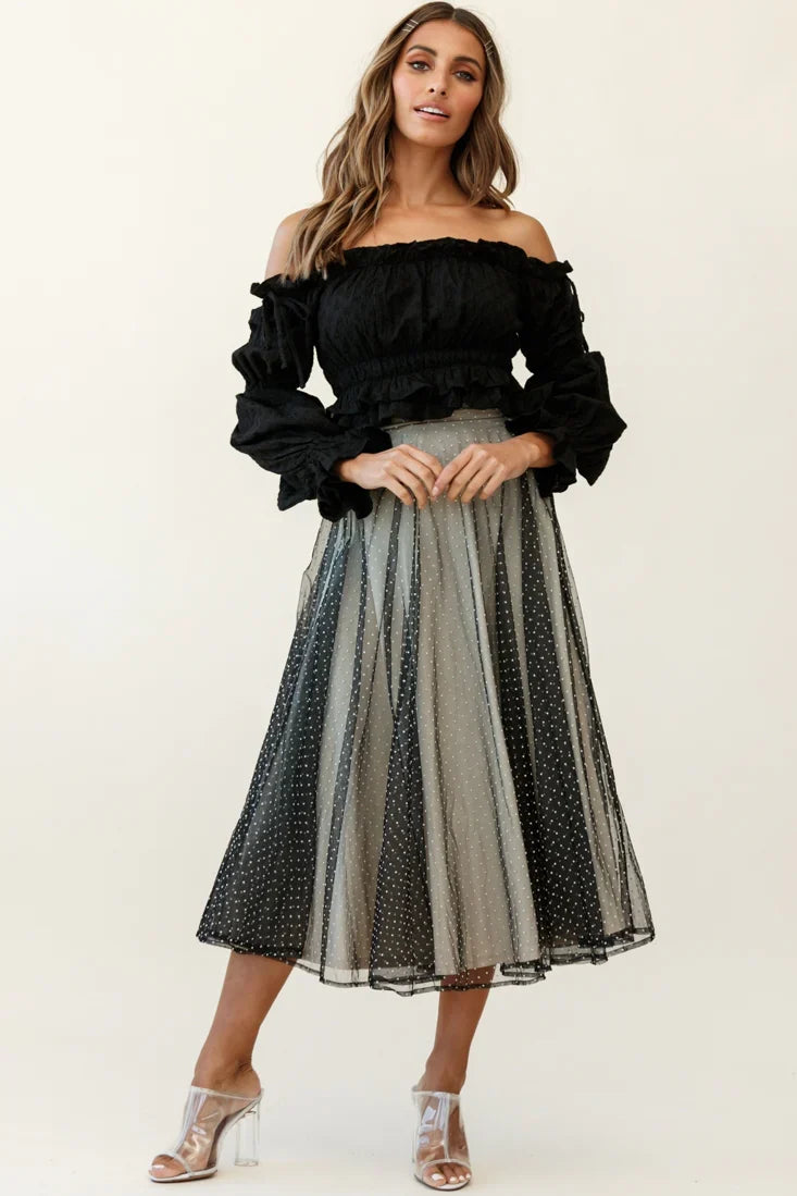 Jasmine Hail Spot Mesh Midi Skirt Black