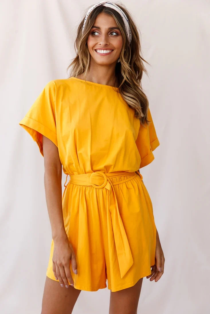 Chelsea Belted T-Shirt Romper Mustard