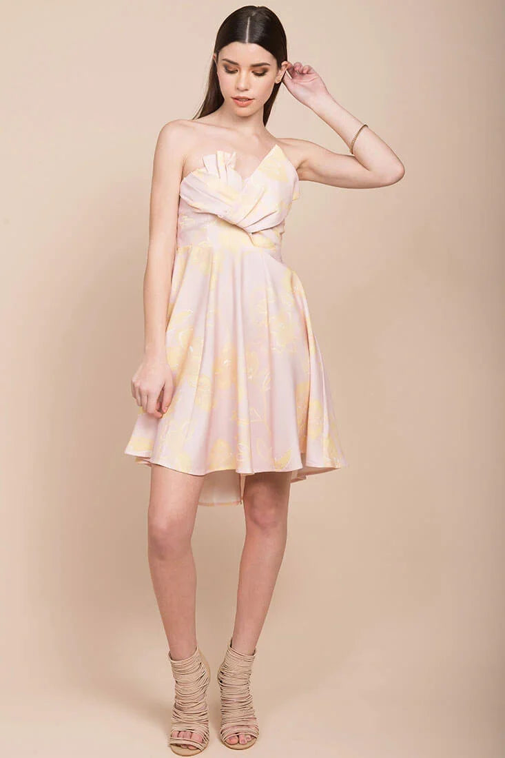 Elise Strapless Formal Dress Pink & Yellow