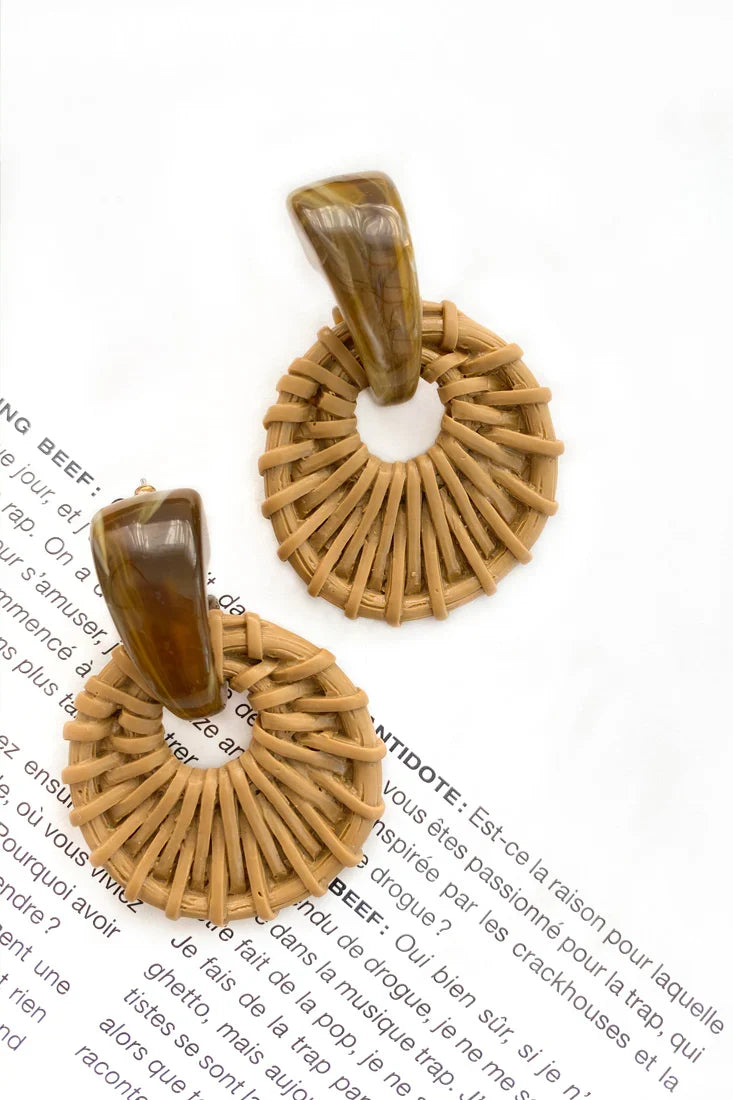 Zulu Faux Straw Earrings Tan
