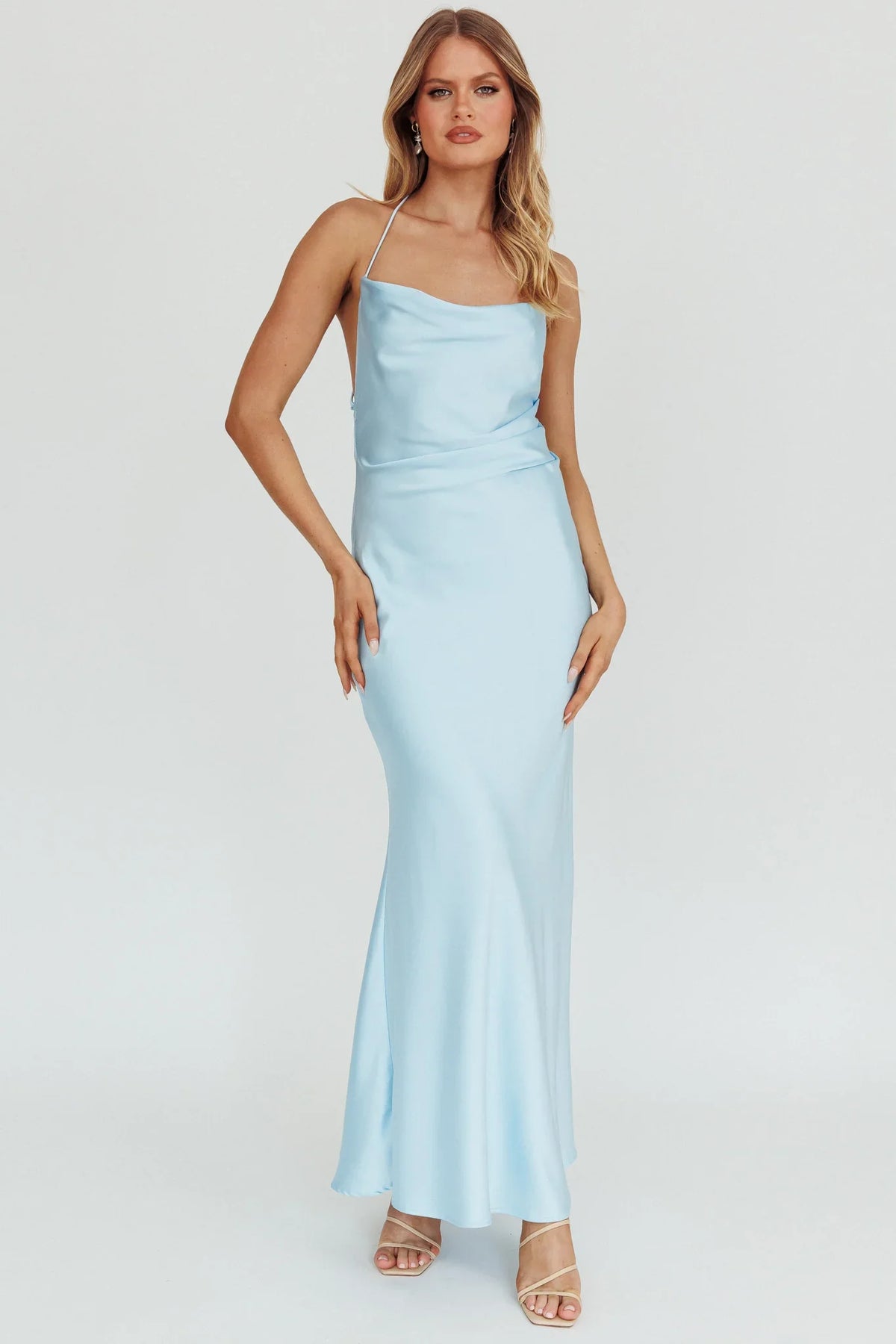 Palma Low Back Strappy Maxi Dress Baby Blue