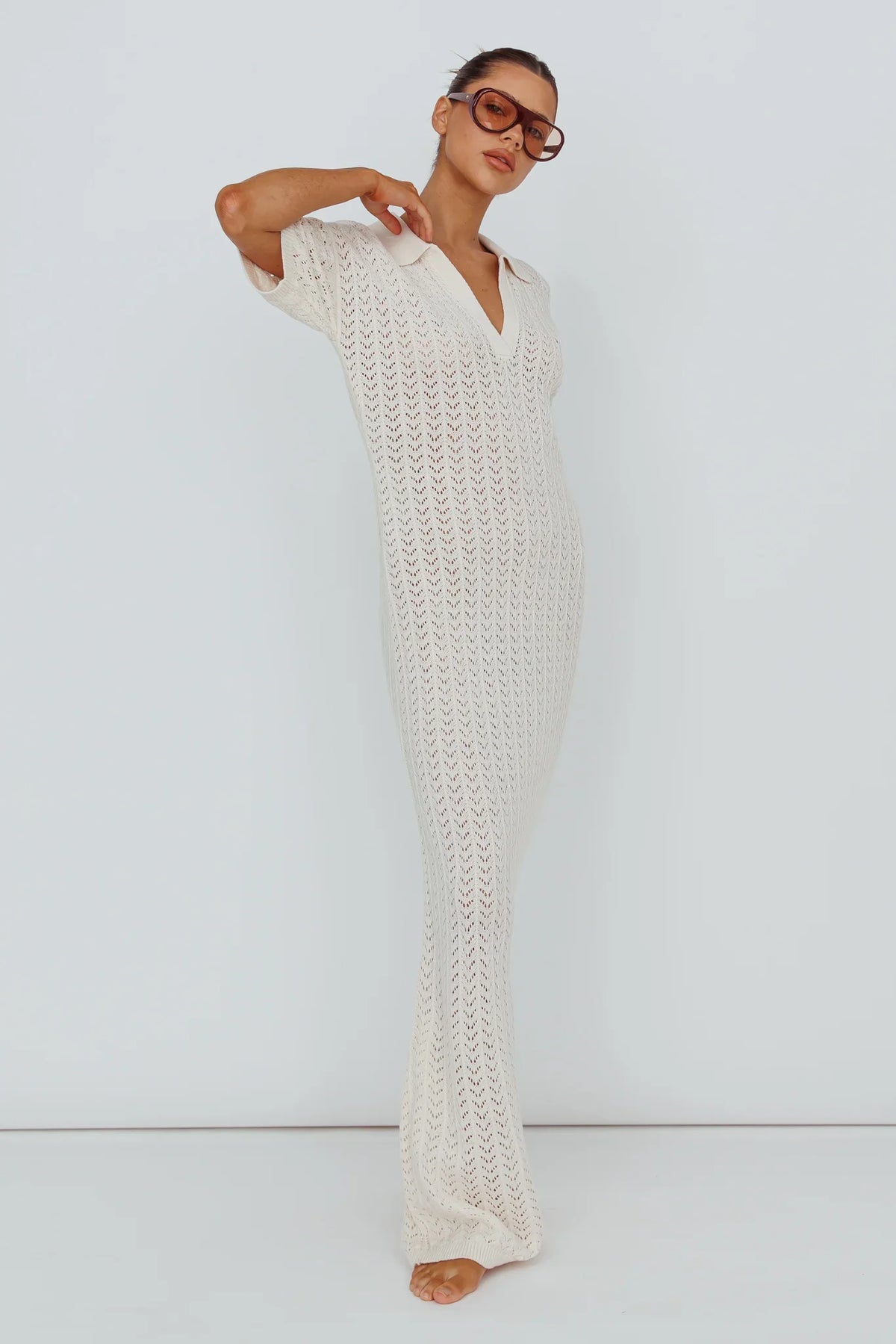 Clearwater Crochet Short Sleeve Maxi Dress White