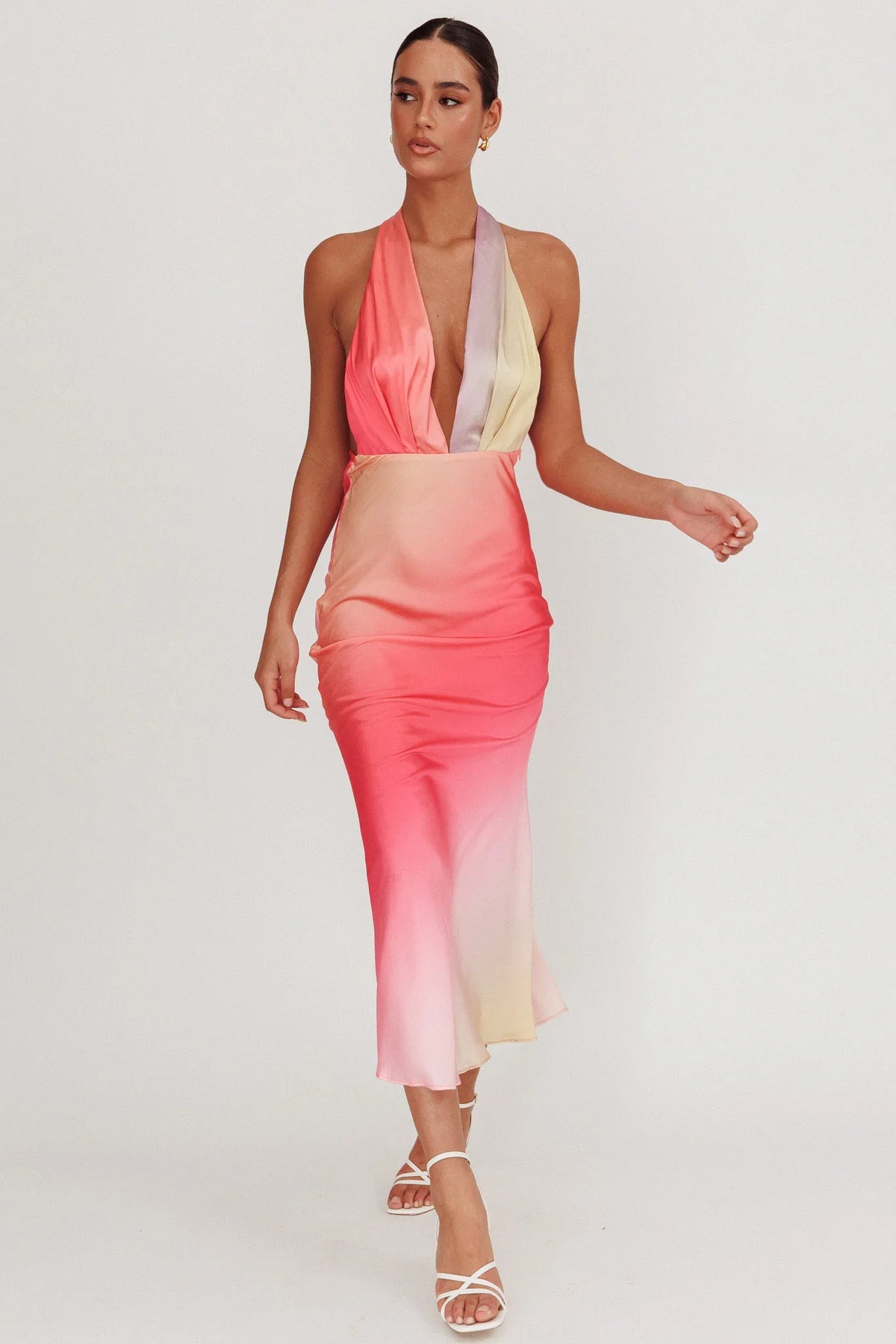 Italia Azure Halterneck Maxi Dress Tangerine