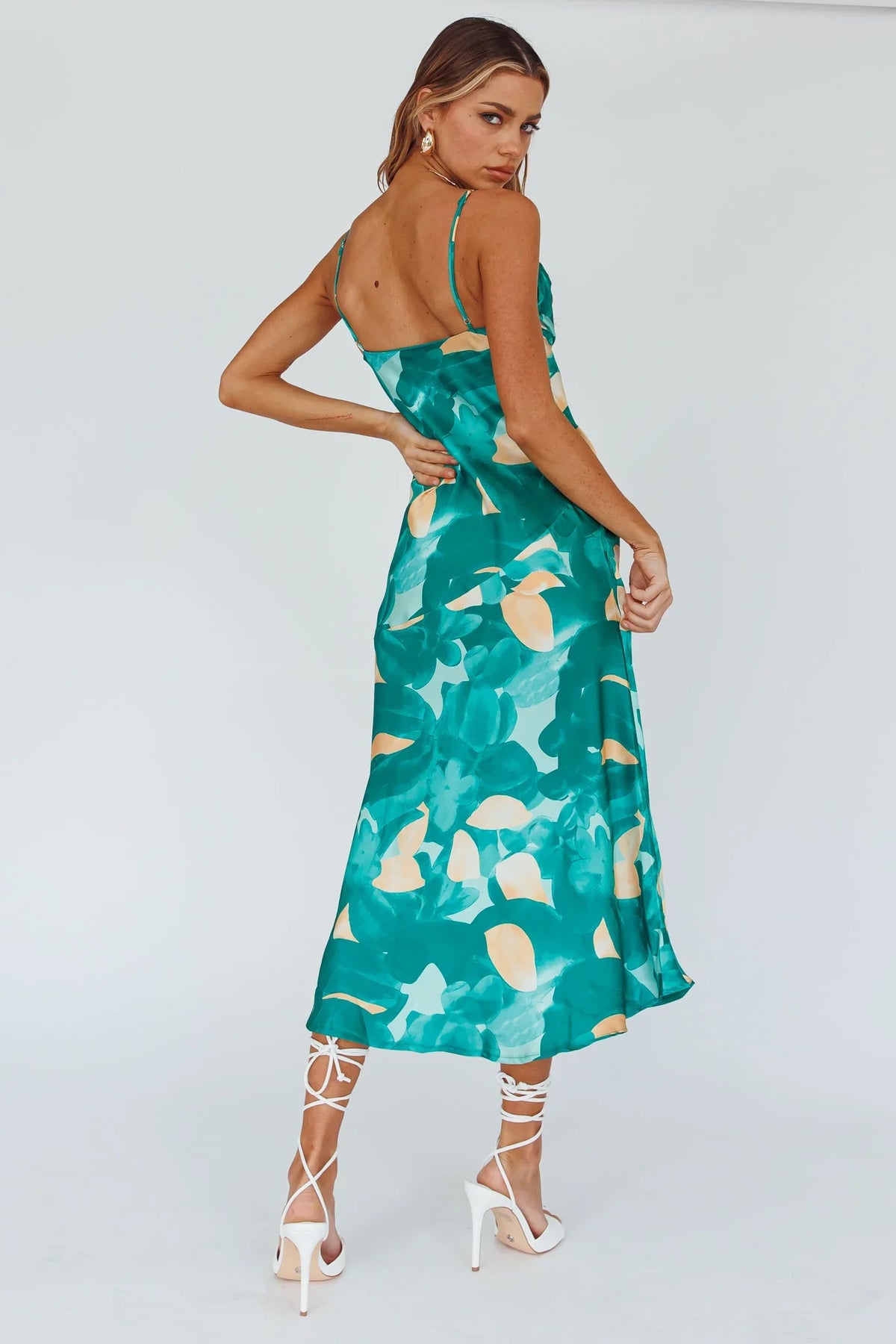 Well Versed Pleated Bust Front Split Dress Flora Green