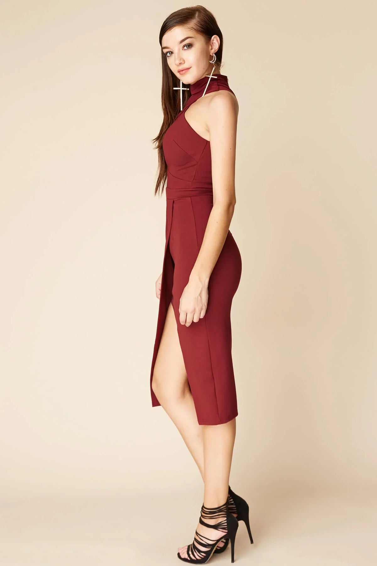 Kennedy Halter Top Midi Dress Berry