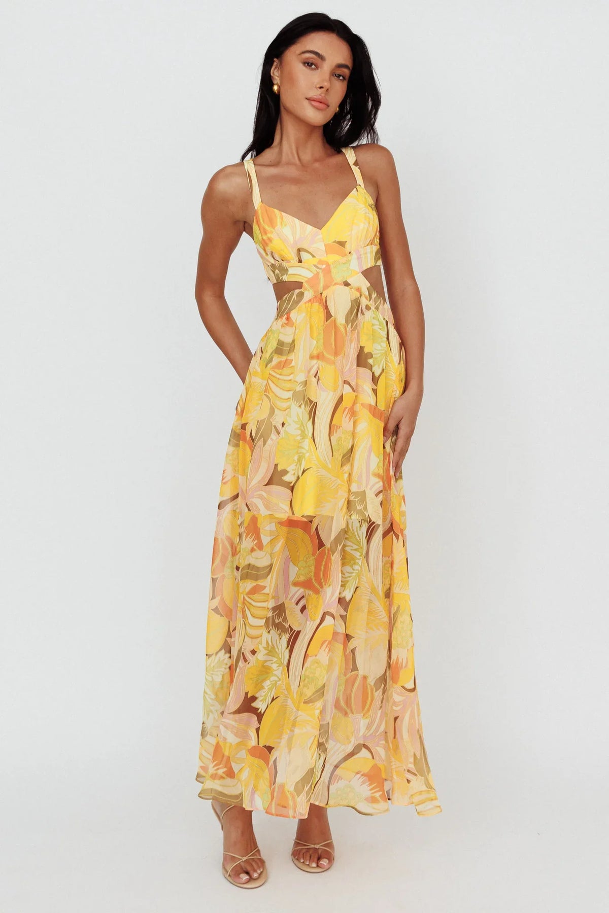 Maura Lace-Up Back Maxi Dress Floral Yellow