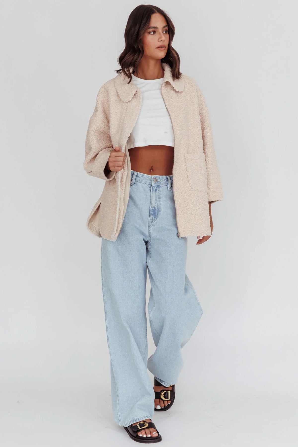 Peace & Serene Collared Sherpa Jacket Oat