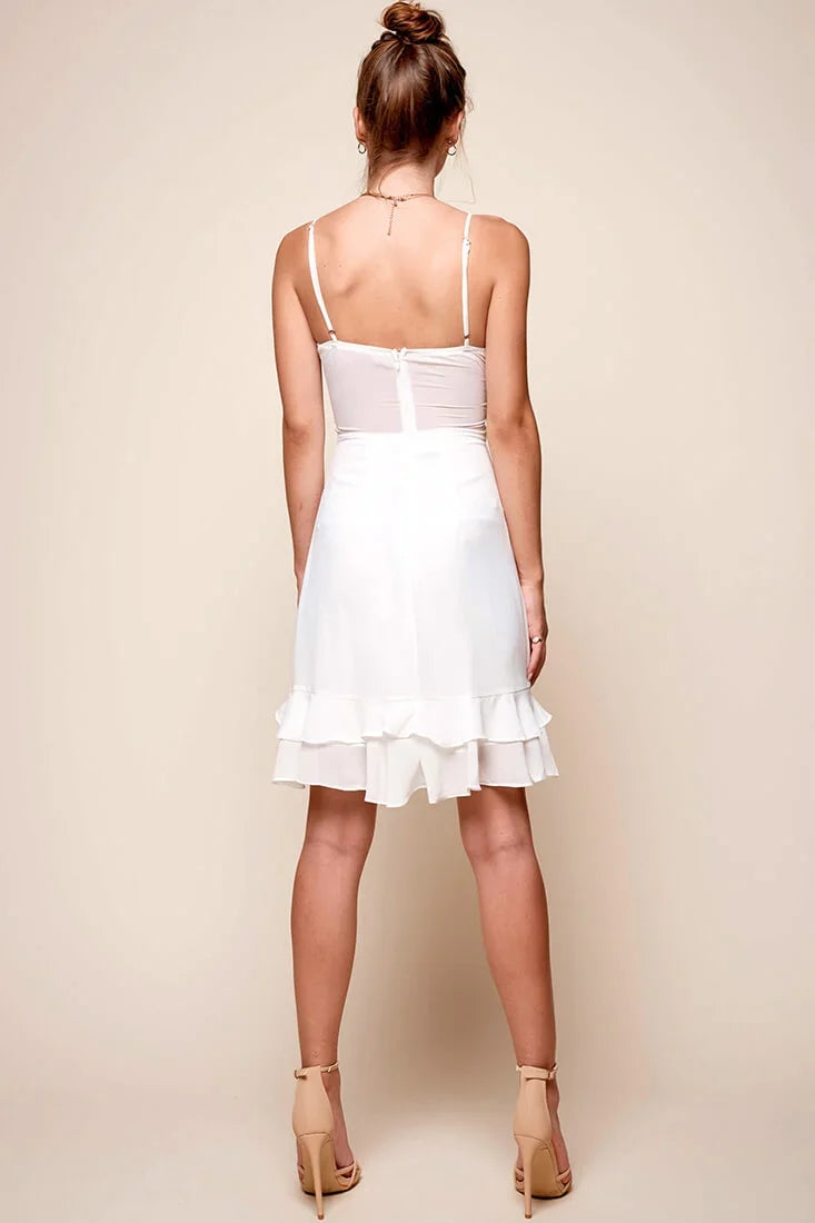 Bellisario Bow Front Ruffle Hem Dress White