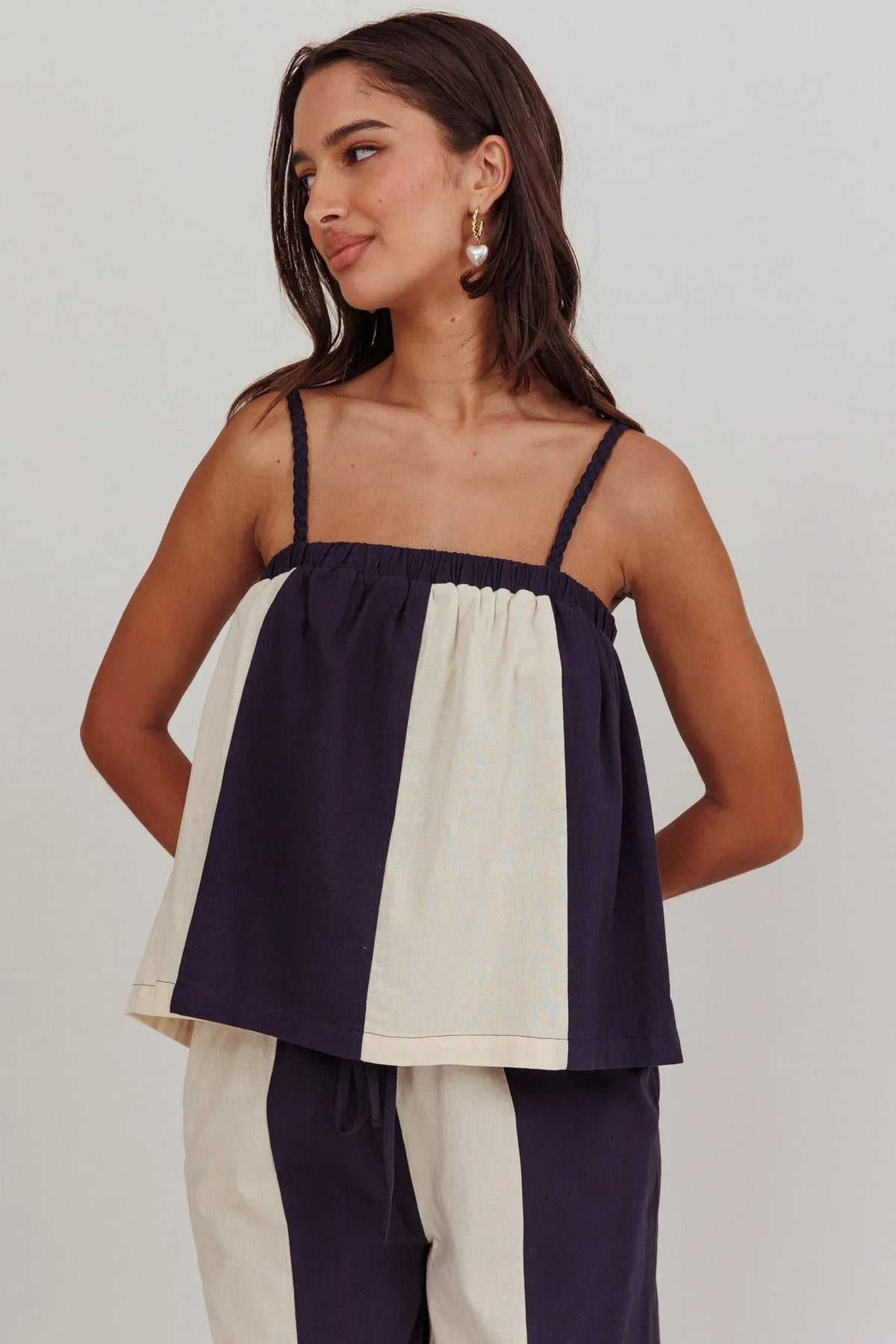 Dream Girl Braided Strap Contrast Top Midnight