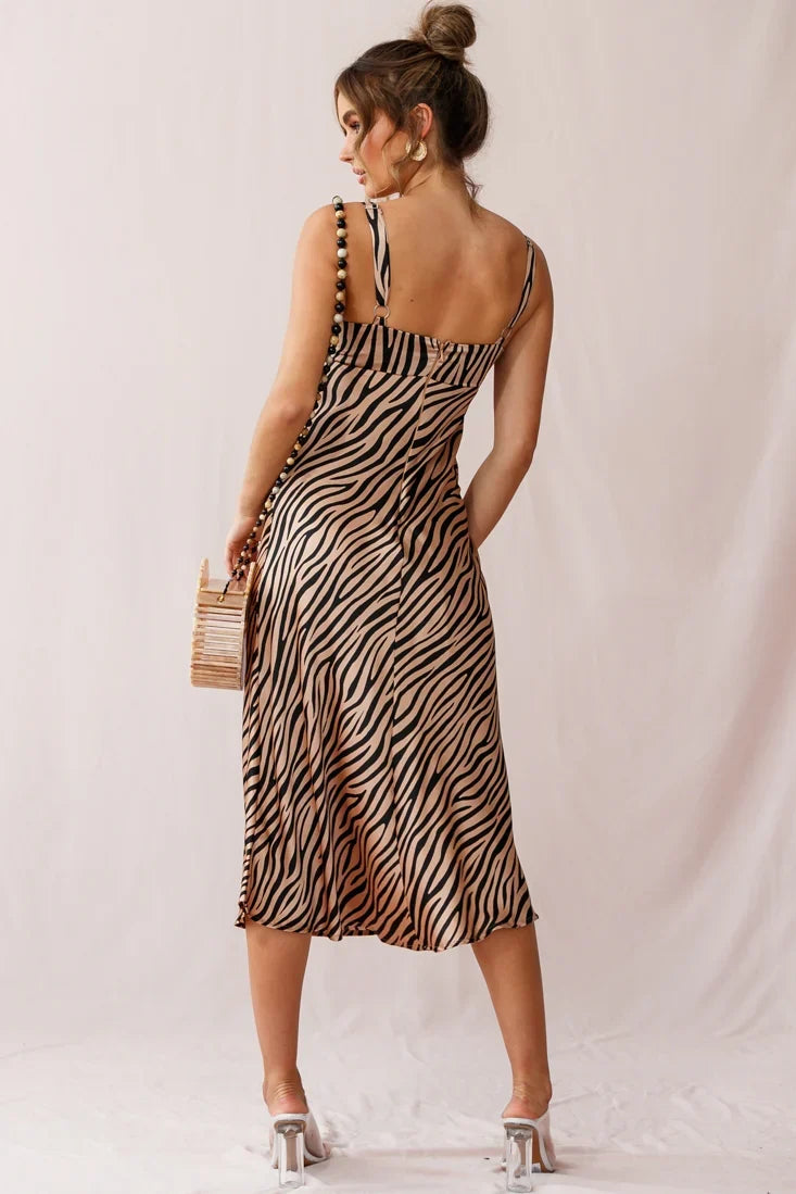 Perfect Day Satin Midi Dress Bronze/Black
