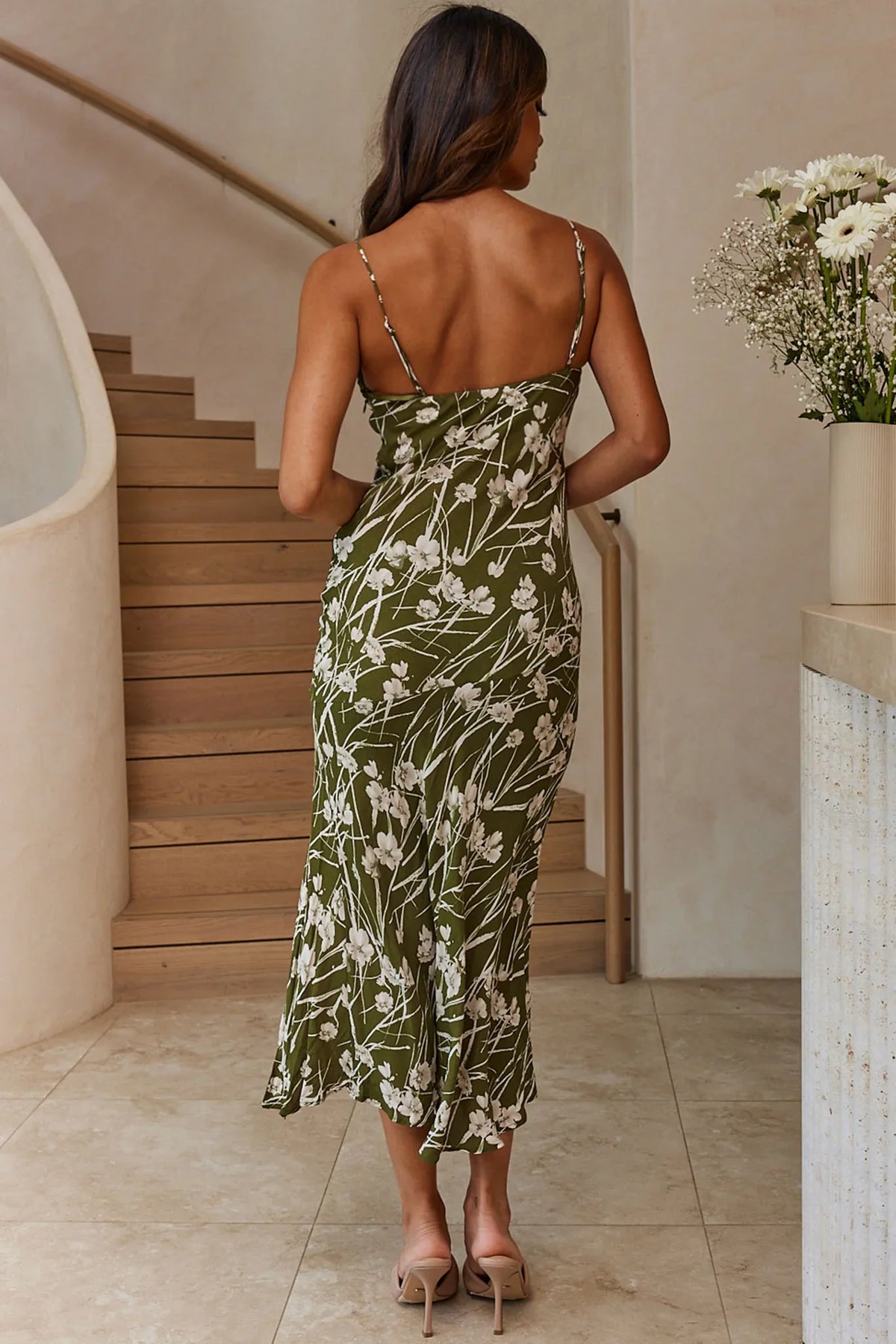 Well Versed Pleated Bust Front Split Dress Wildflower Green