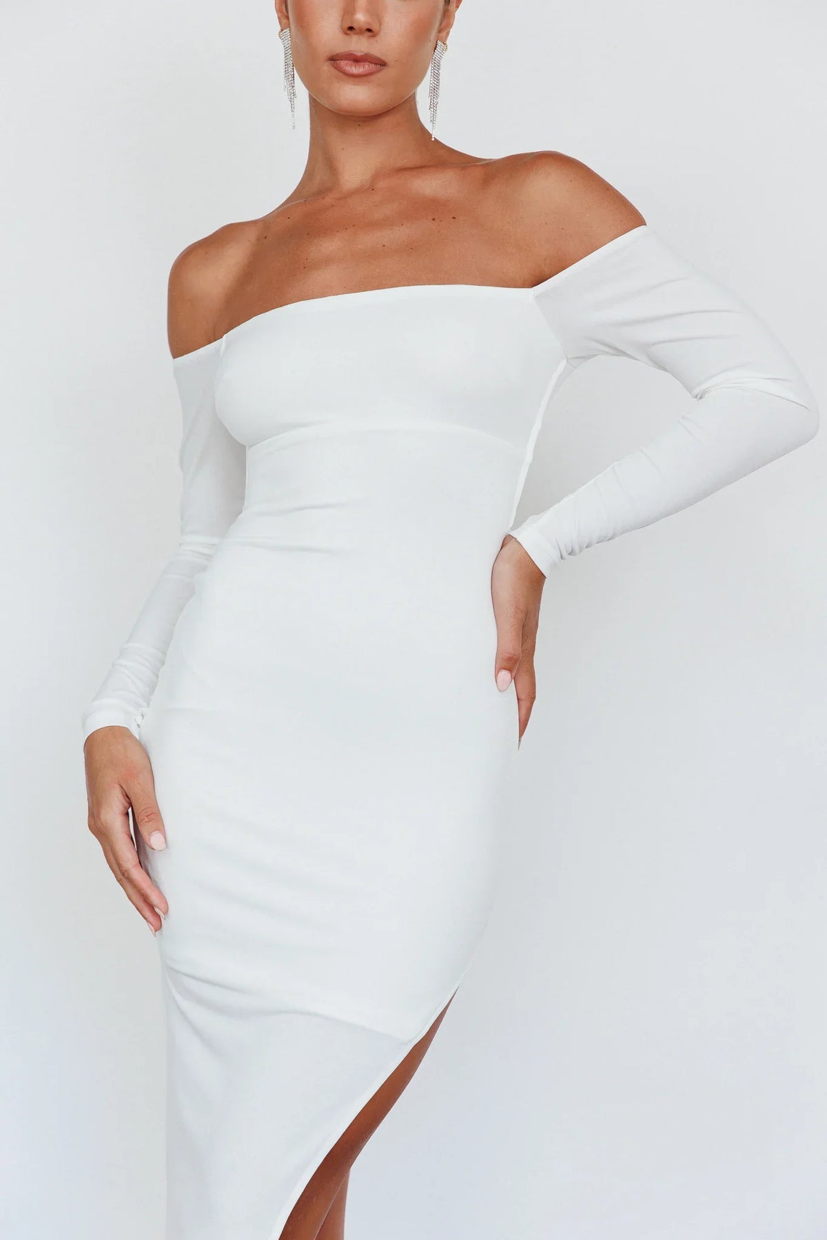 Sentimental Mood Off-Shoulder Midi Dress White
