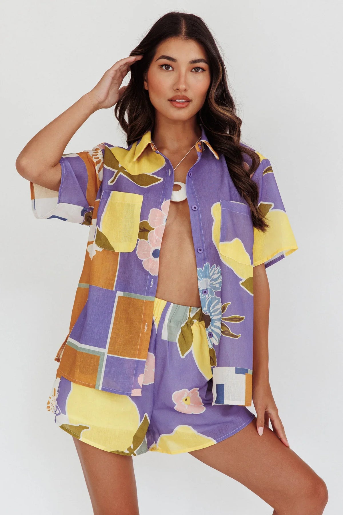 Swing Of Things Elastic Waist Shorts Citrus Lilac