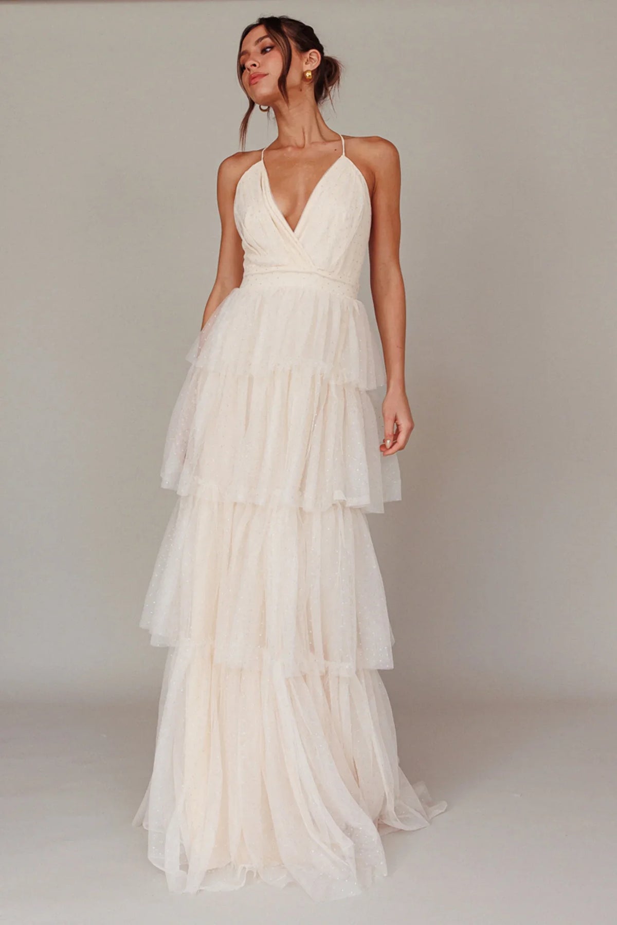 Seylah Tiered Frill Maxi Dress Glitter Cream