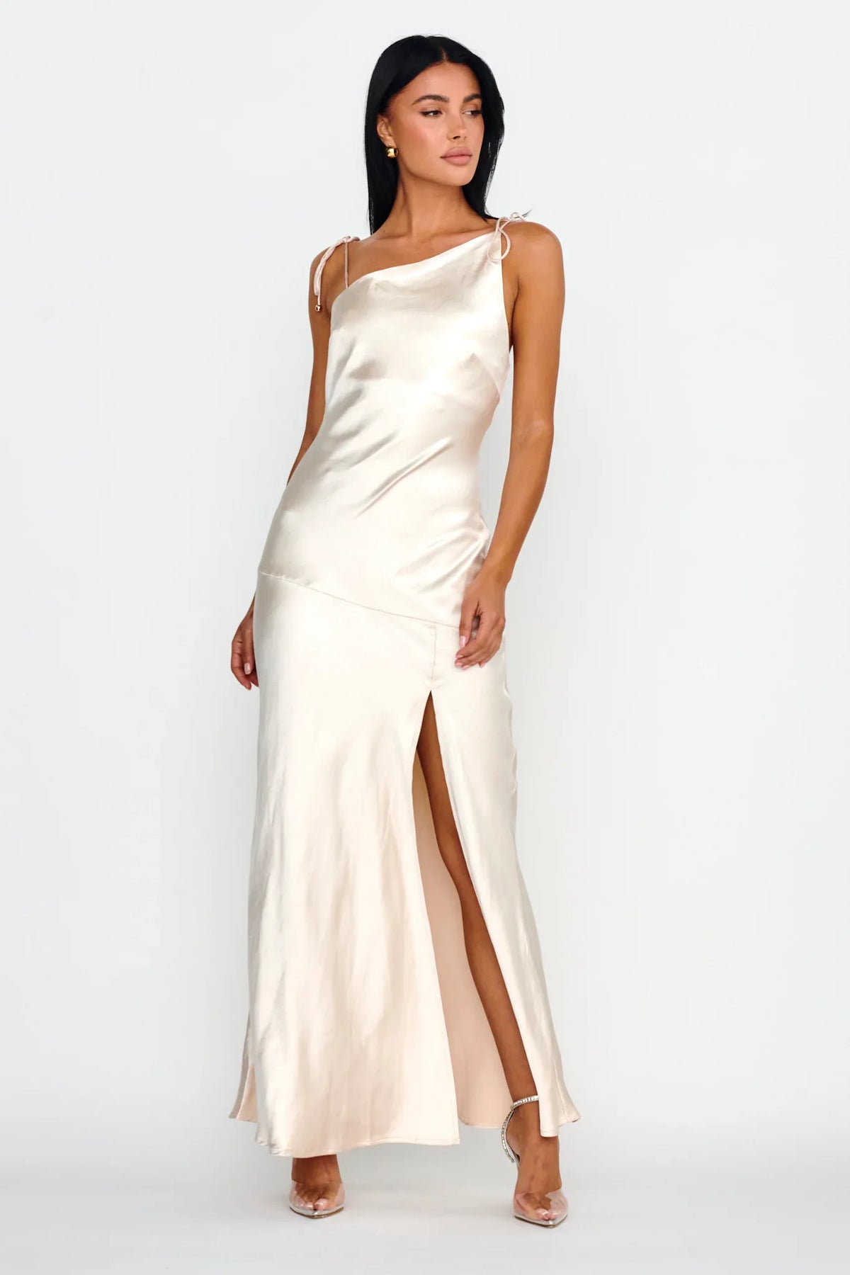 Heart's Desire String-Tie Shoulder Dress Champagne