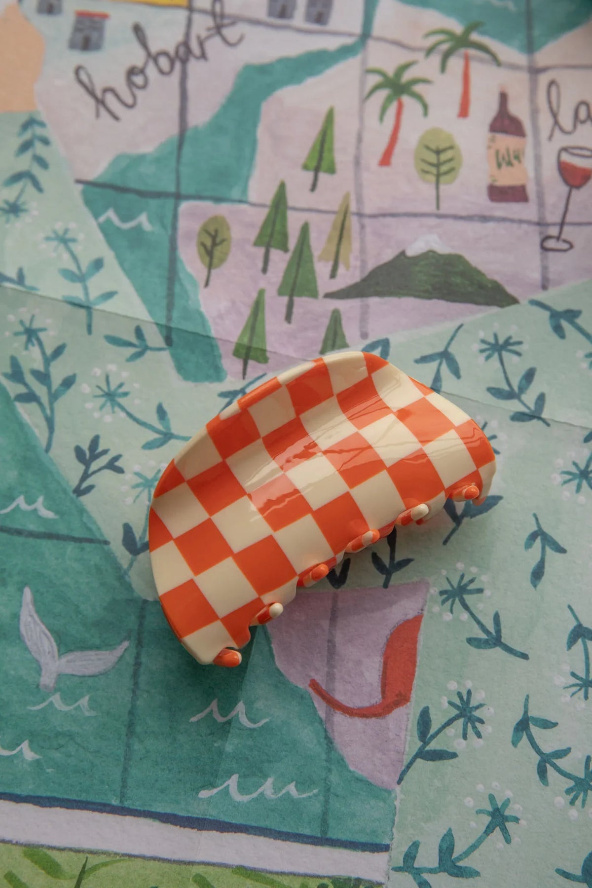 Kitsch Checkered Hair Clip Orange