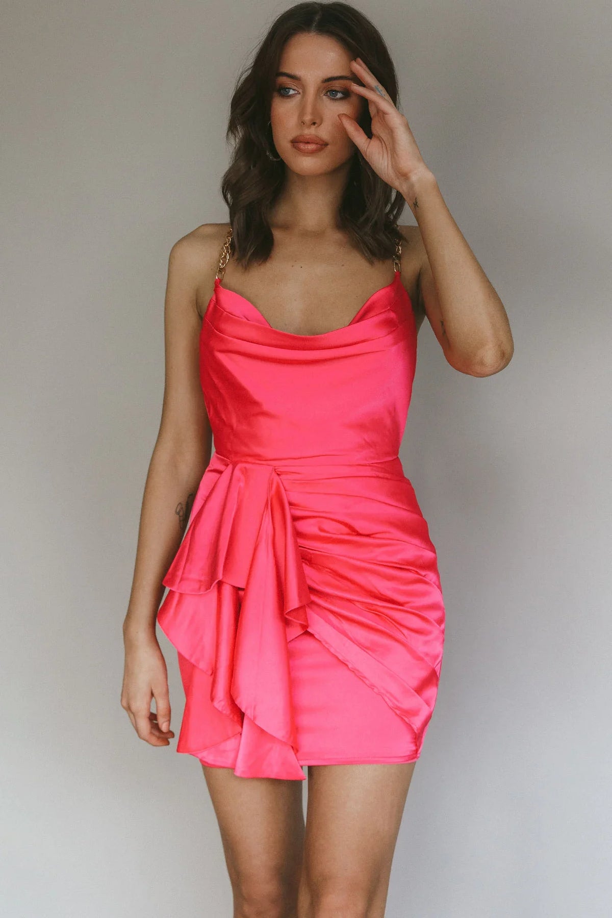 Mikael Chain Strap Mini Dress Fuchsia