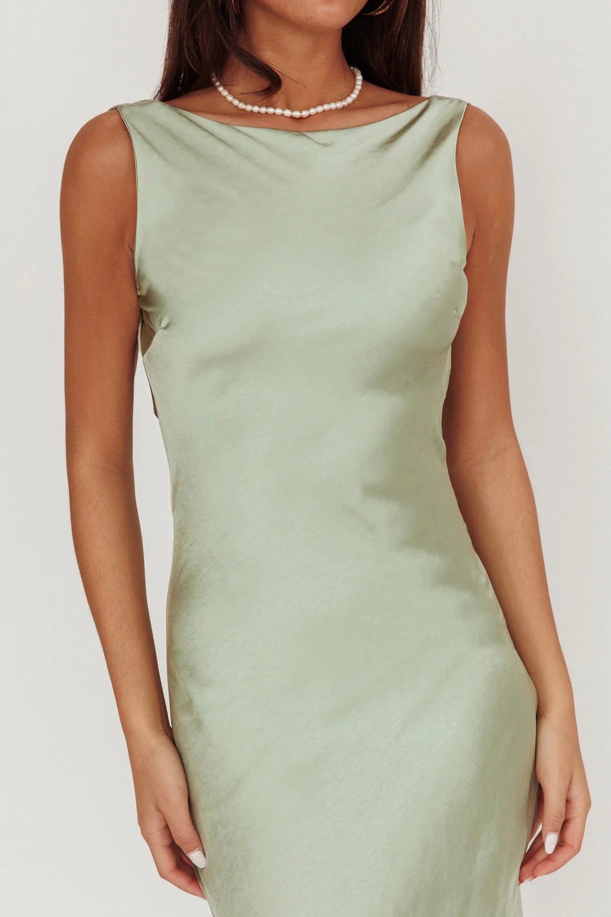 Carmine Satin Sleeveless Maxi Dress Sage