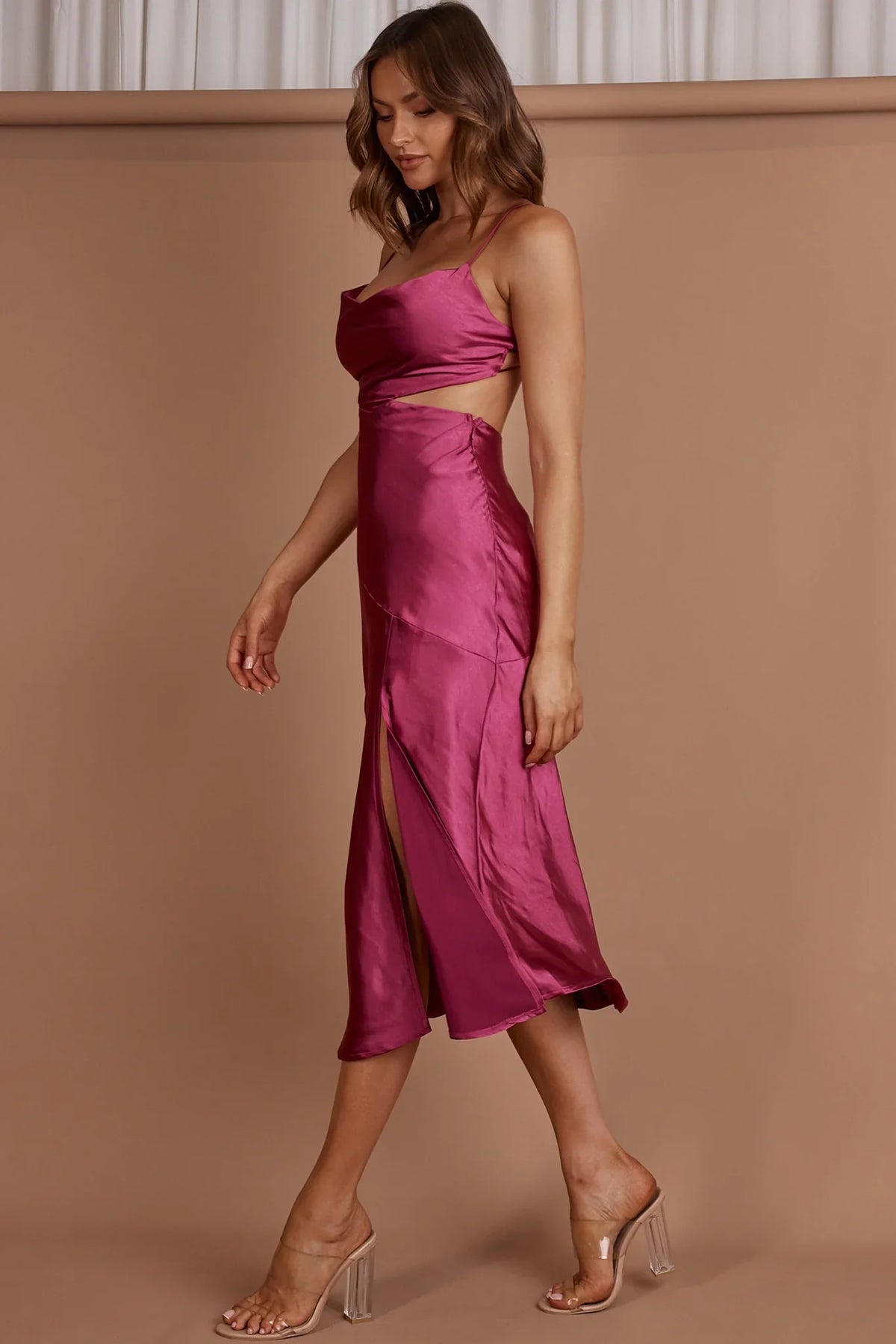Midnight Muse Strappy Back Midi Dress Fuchsia
