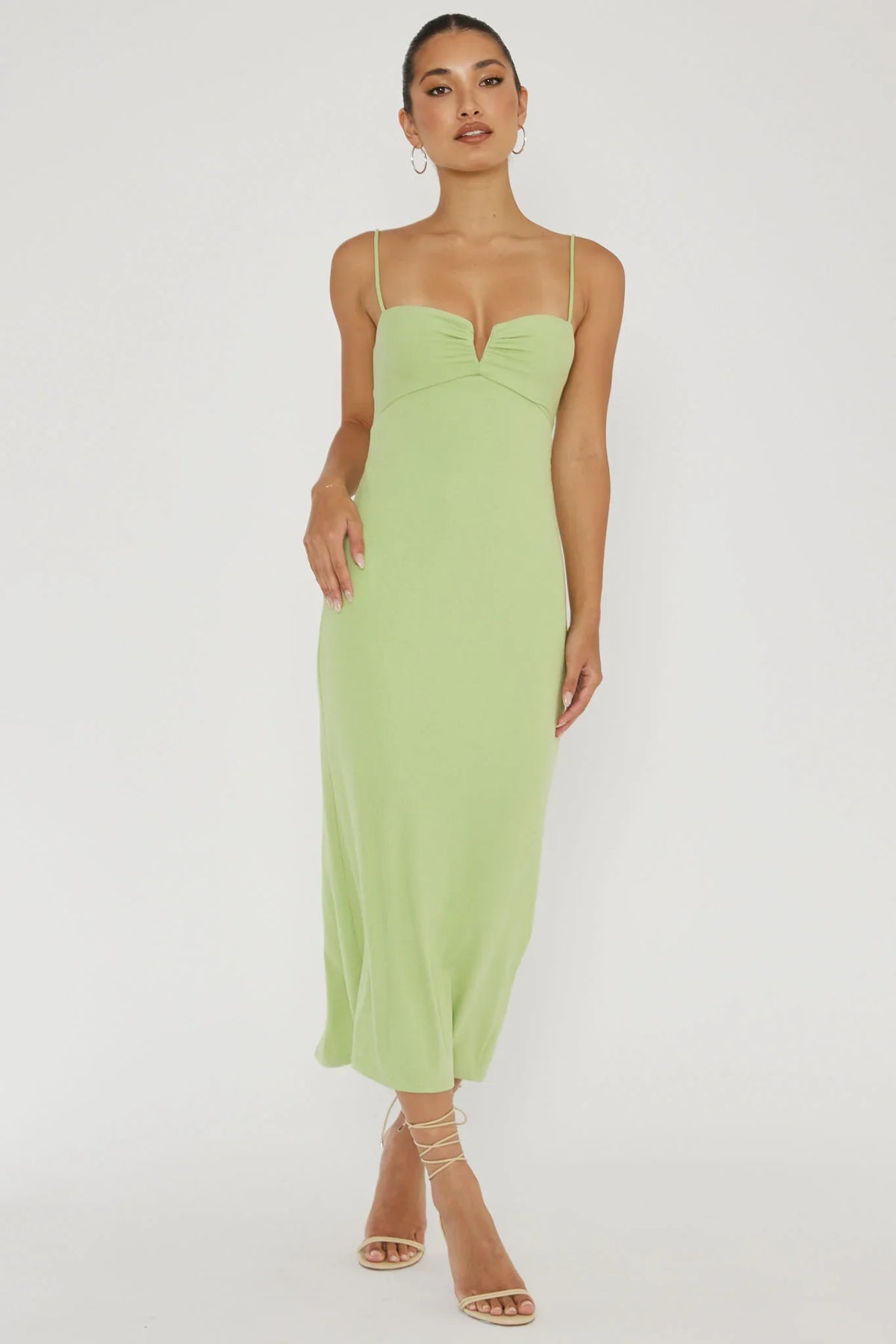 Namrata Twist Back Ribbed Midi Dress Matcha