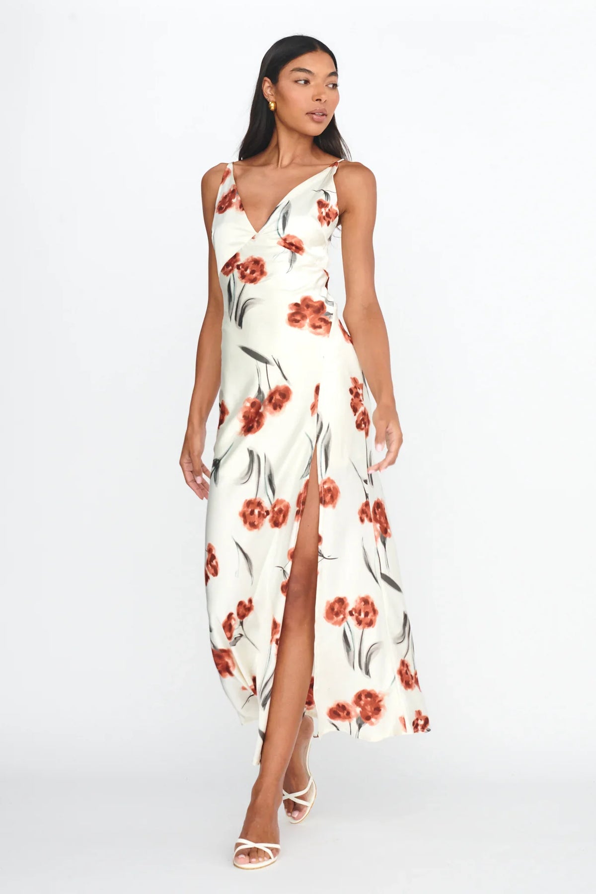 Corinna Tied Waist Split Dress Floral Poppy