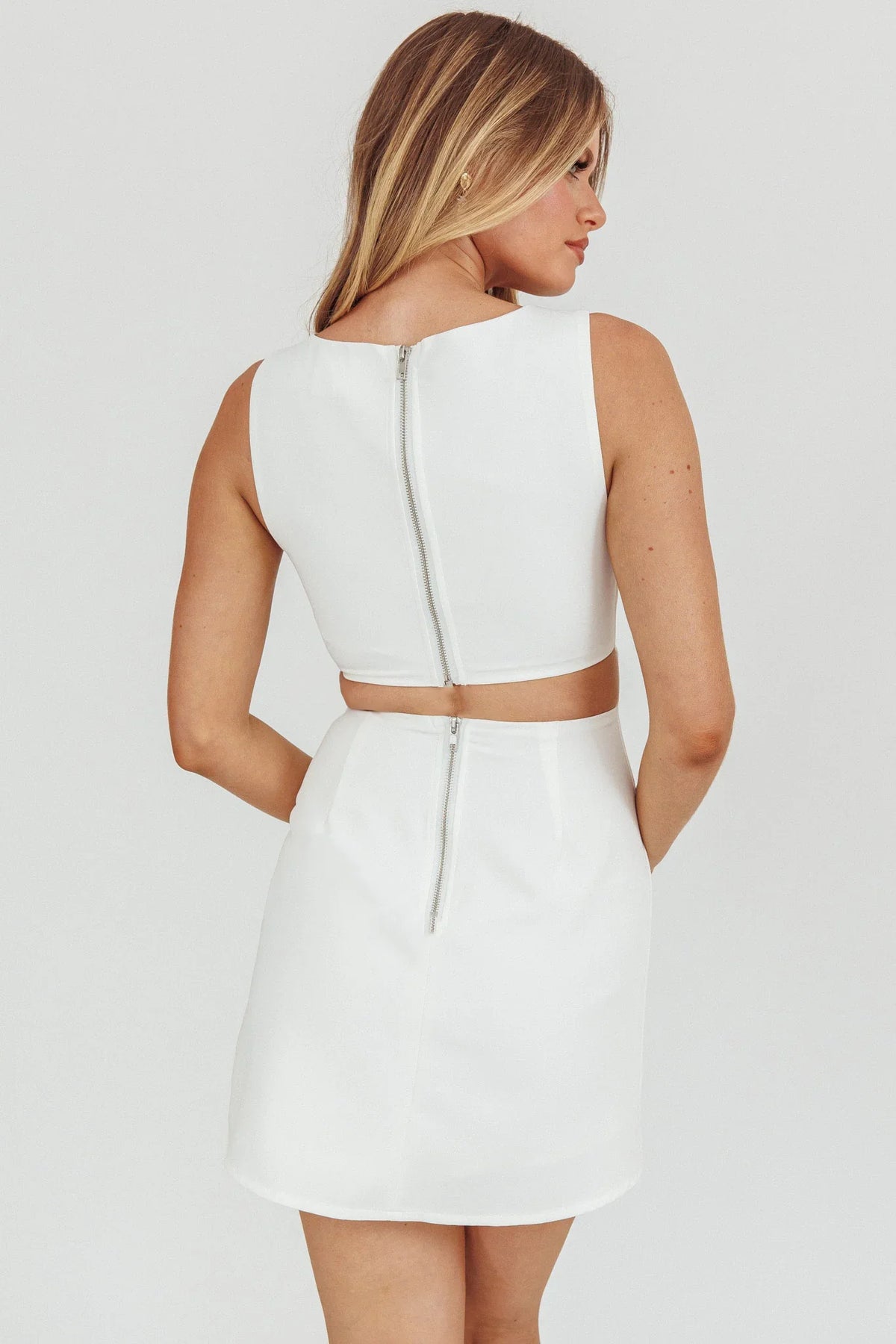 Shannon Boat Neck Sleeveless Mini Dress White