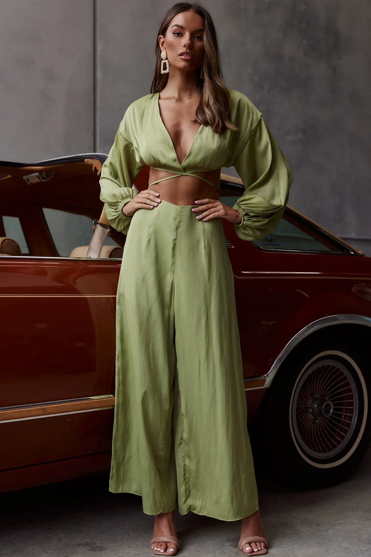 Lilian Long Sleeve Crop Top Olive