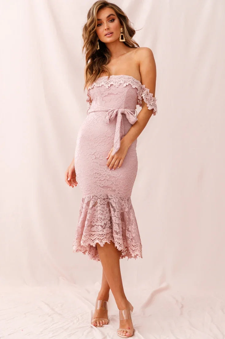 Patience Lace Bodycon Midi Dress Mauve
