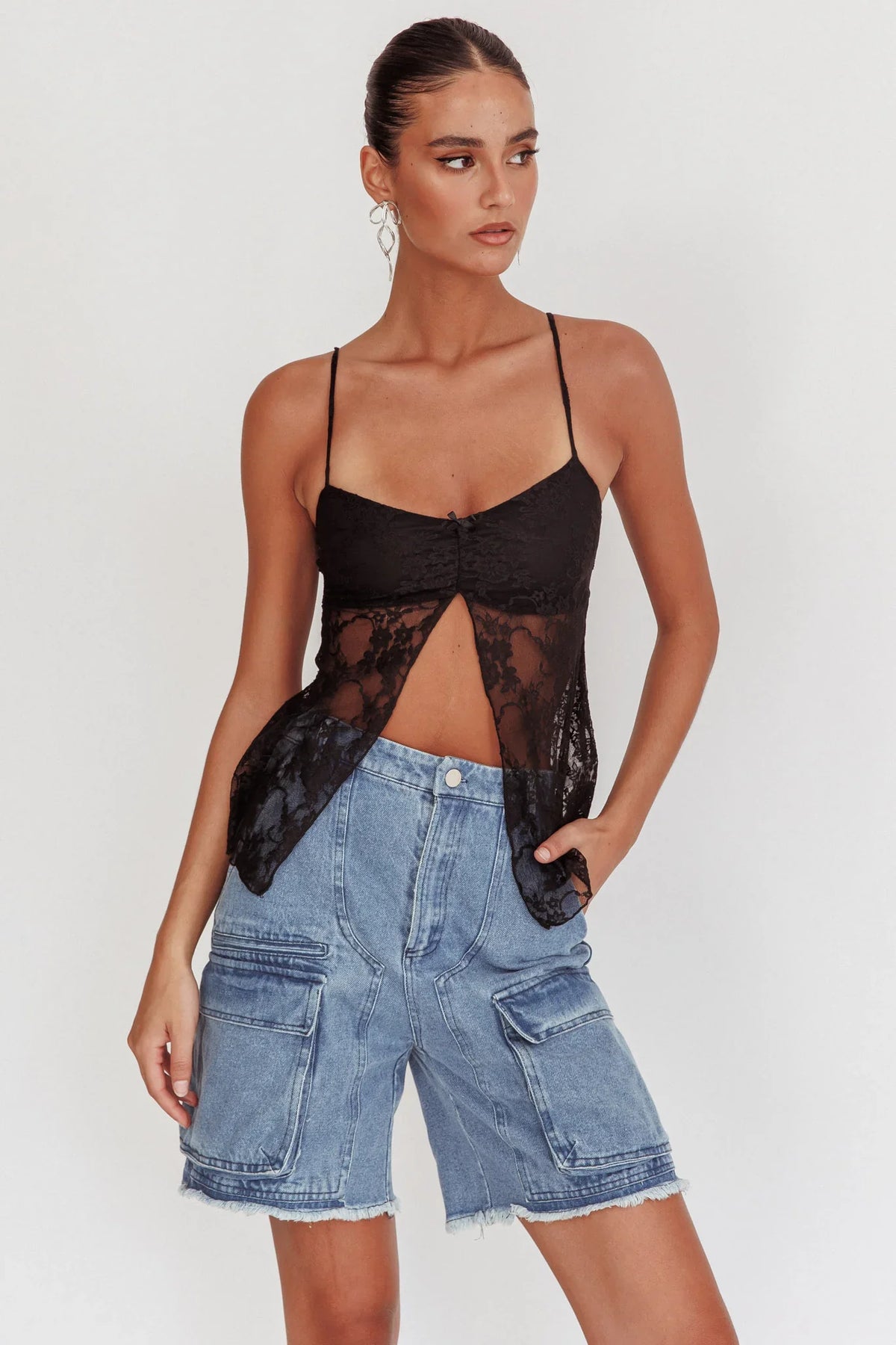 If You Insist Lace Camisole Top Black