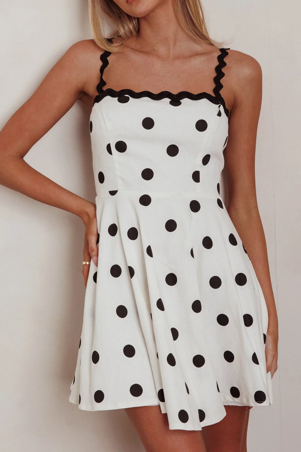 Won Me Over Polka Dot Ric Rac Mini Dress White