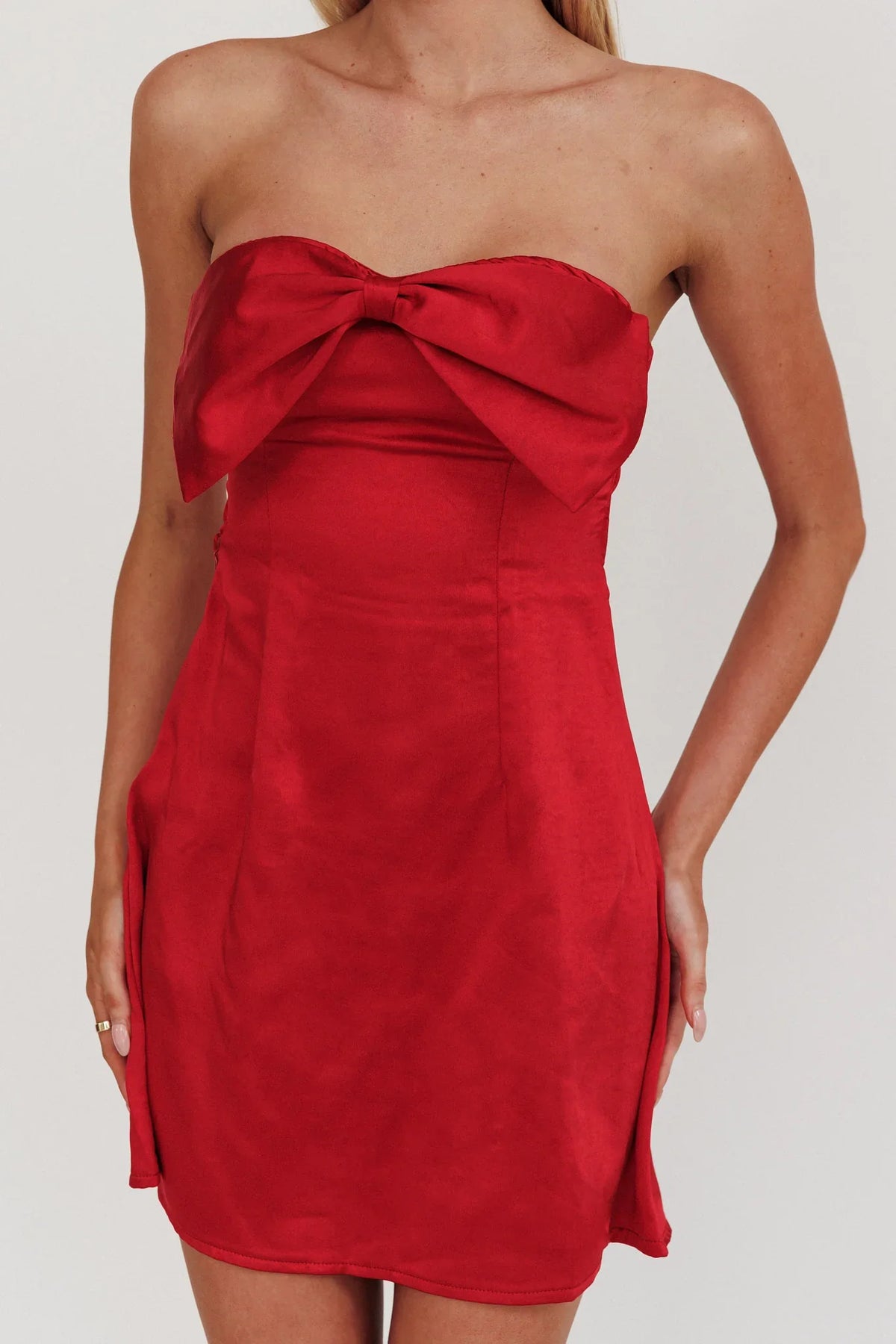 Sandi Bow Bust Mini Dress Red