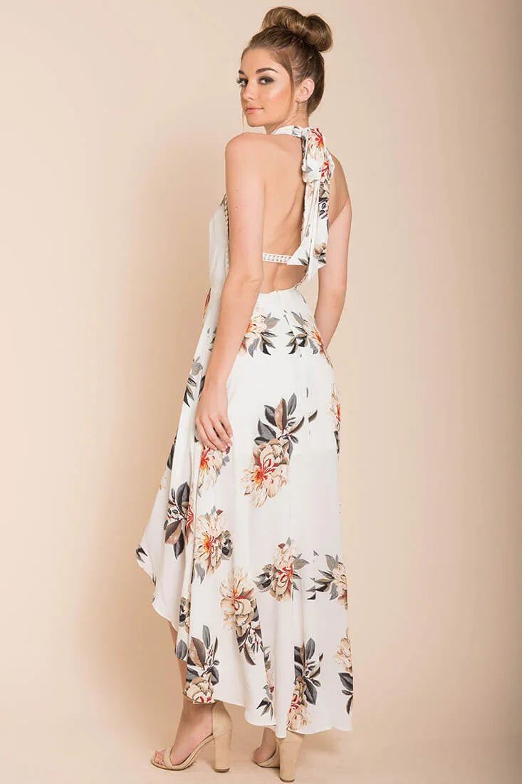Natalee Floral High to Low Dress White