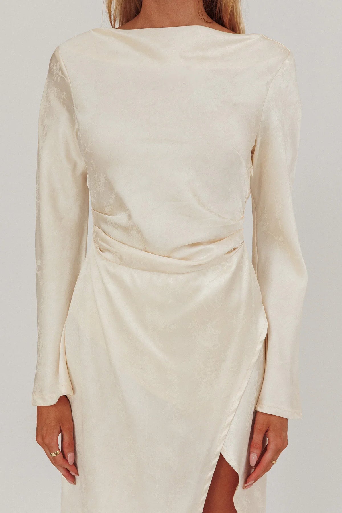 Loveland Long Sleeve Cowl Back Maxi Dress Beige