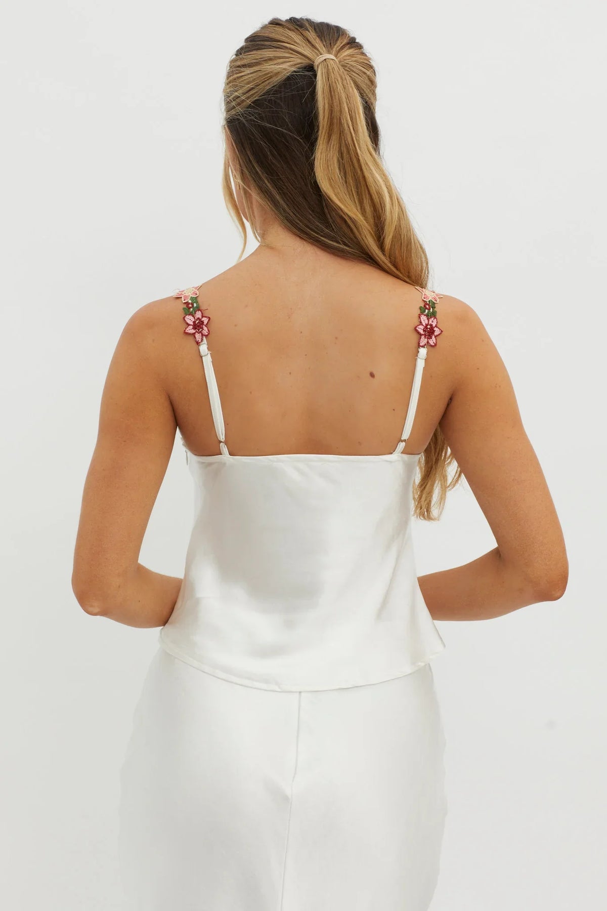 Rose Garden Floral Applique Cami Top White