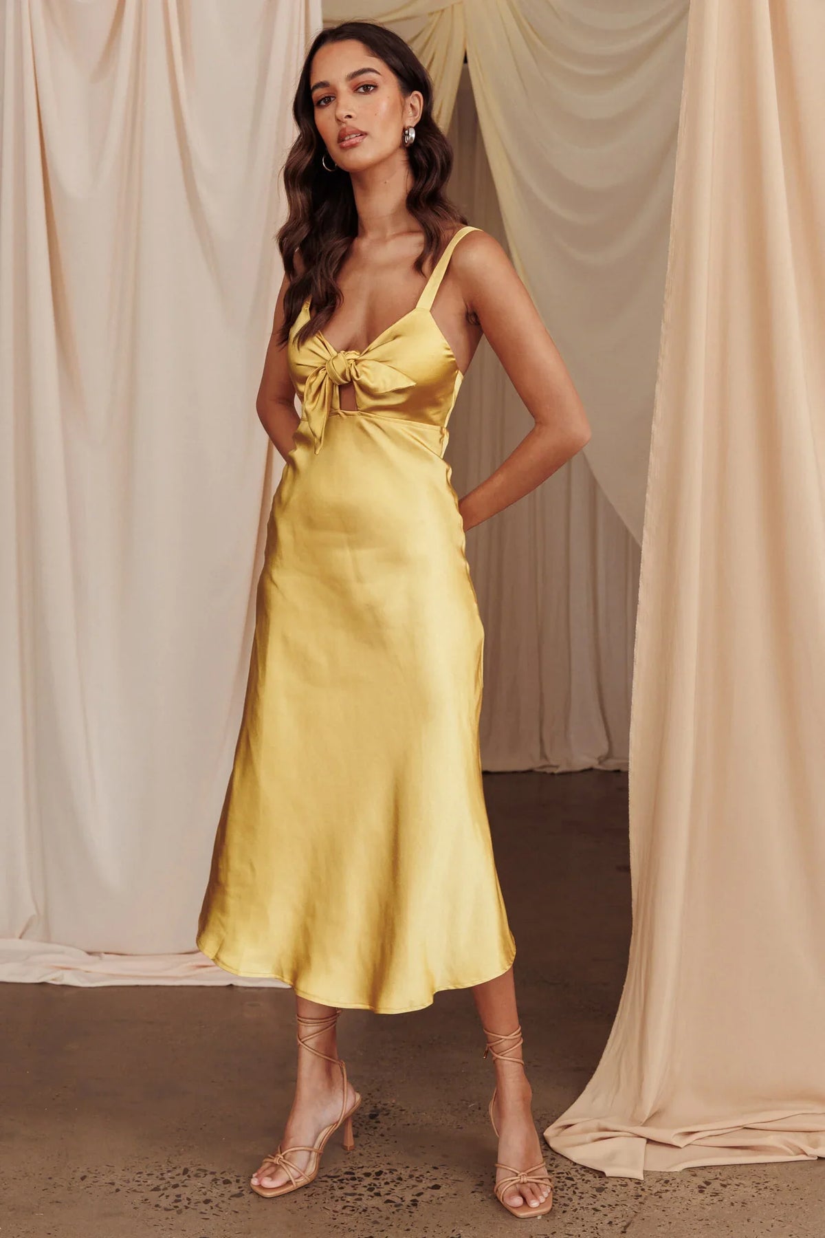 Perfect Day Satin Midi Dress Mustard